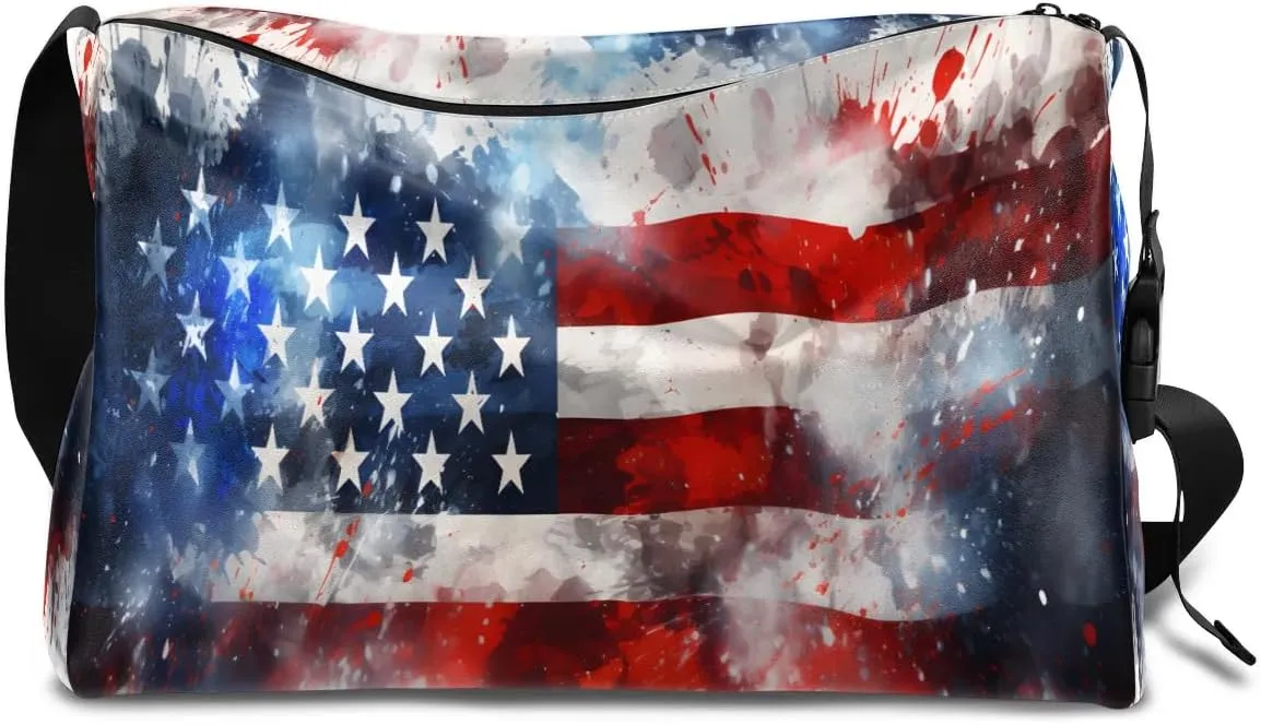 Weekend Bag America Flag Retro Prints Lightweight Carry On Duffel Bag Waterproof Gym Bag Pu Leather Duffle Bag for Workout Travel Sport