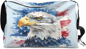 Weekend Bag America Patriotic Flag Printing Lightweight Carry On Duffel Bag Waterproof Gym Bag Pu Leather Duffle Bag for Workout Travel Sport