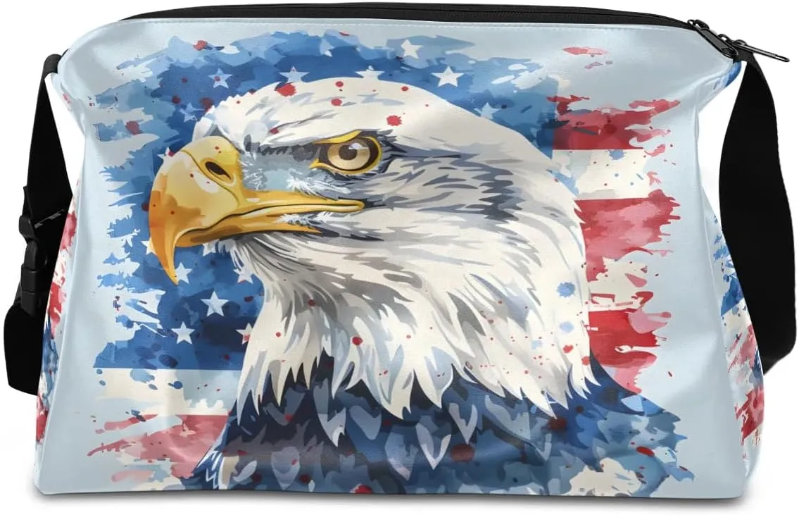 Weekend Bag America Patriotic Flag Printing Lightweight Carry On Duffel Bag Waterproof Gym Bag Pu Leather Duffle Bag for Workout Travel Sport