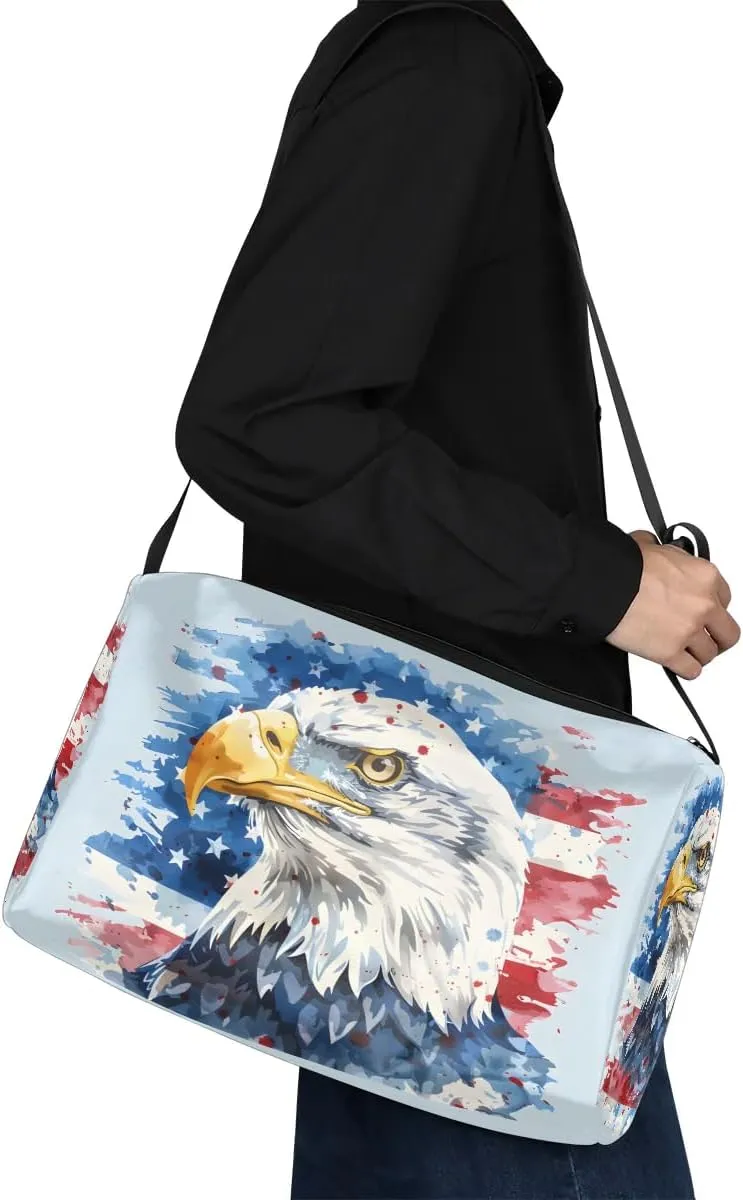 Weekend Bag America Patriotic Flag Printing Lightweight Carry On Duffel Bag Waterproof Gym Bag Pu Leather Duffle Bag for Workout Travel Sport