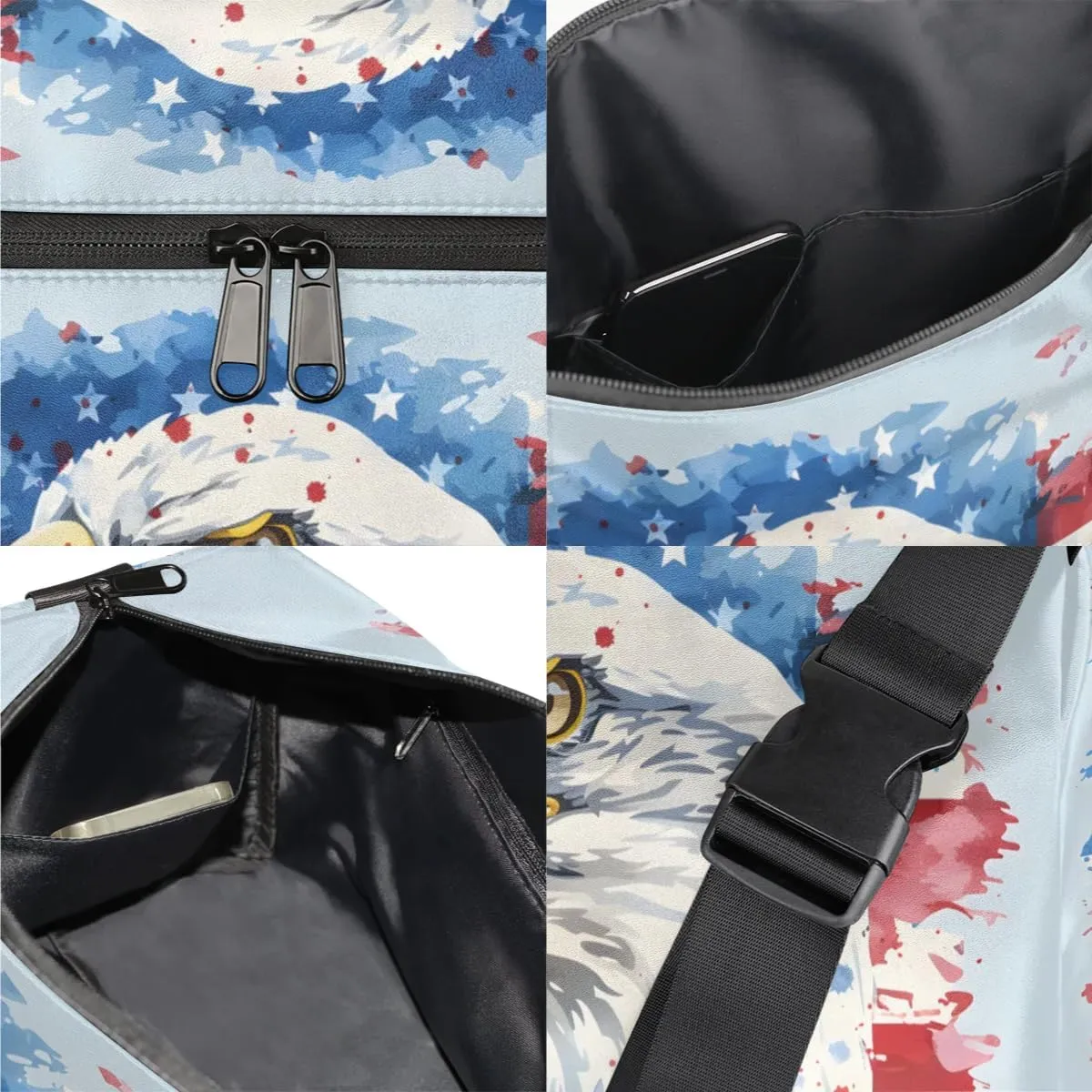 Weekend Bag America Patriotic Flag Printing Lightweight Carry On Duffel Bag Waterproof Gym Bag Pu Leather Duffle Bag for Workout Travel Sport