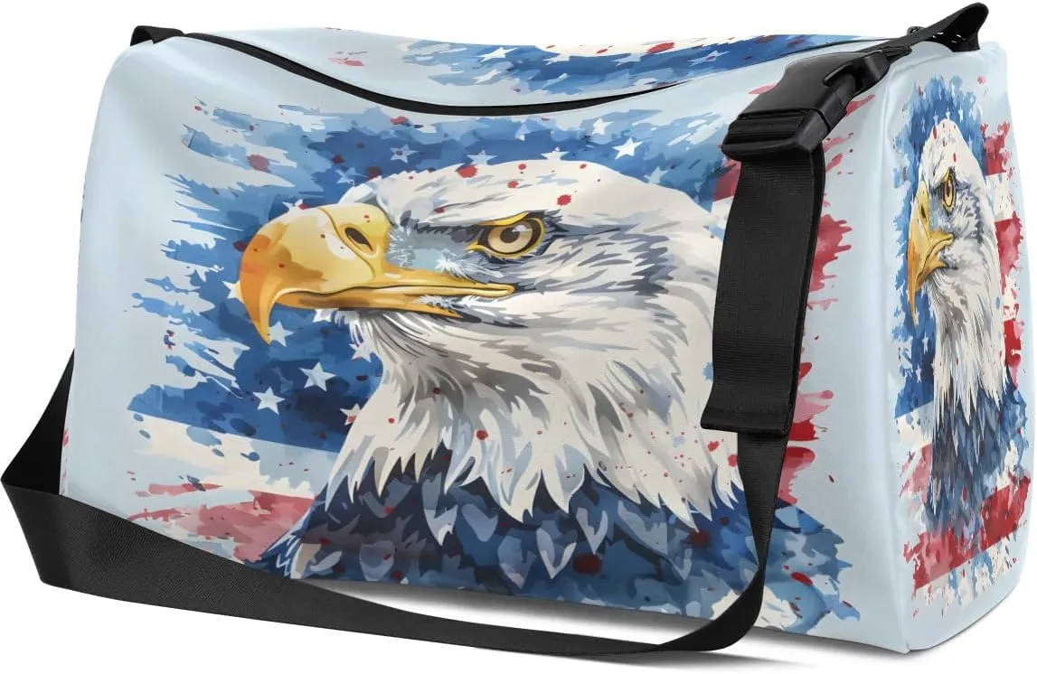 Weekend Bag America Patriotic Flag Printing Lightweight Carry On Duffel Bag Waterproof Gym Bag Pu Leather Duffle Bag for Workout Travel Sport
