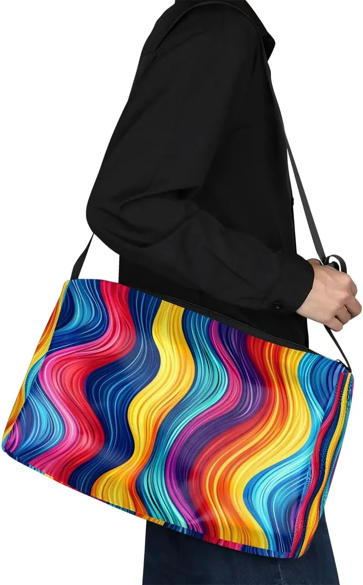 Weekend Bag Multicolor Streak Printings Lightweight Carry On Duffel Bag Waterproof Gym Bag Pu Leather Duffle Bag for Workout Travel Sport