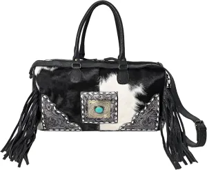 Weekender Duffle Bag For Women Large Travel Tote Bag Overnight, Cowhide Tooled Harness with Tassel Leather Bag