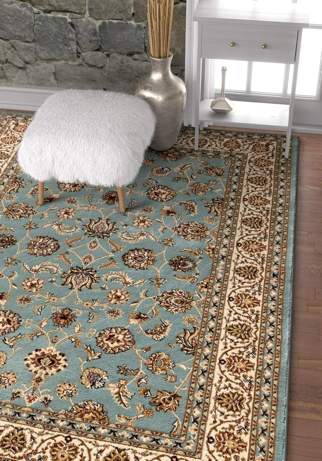 Well Woven Barclay Collection Sarouk Light Blue 5x7 Area Rug - for Living Room, Bedroom, and Dining Room