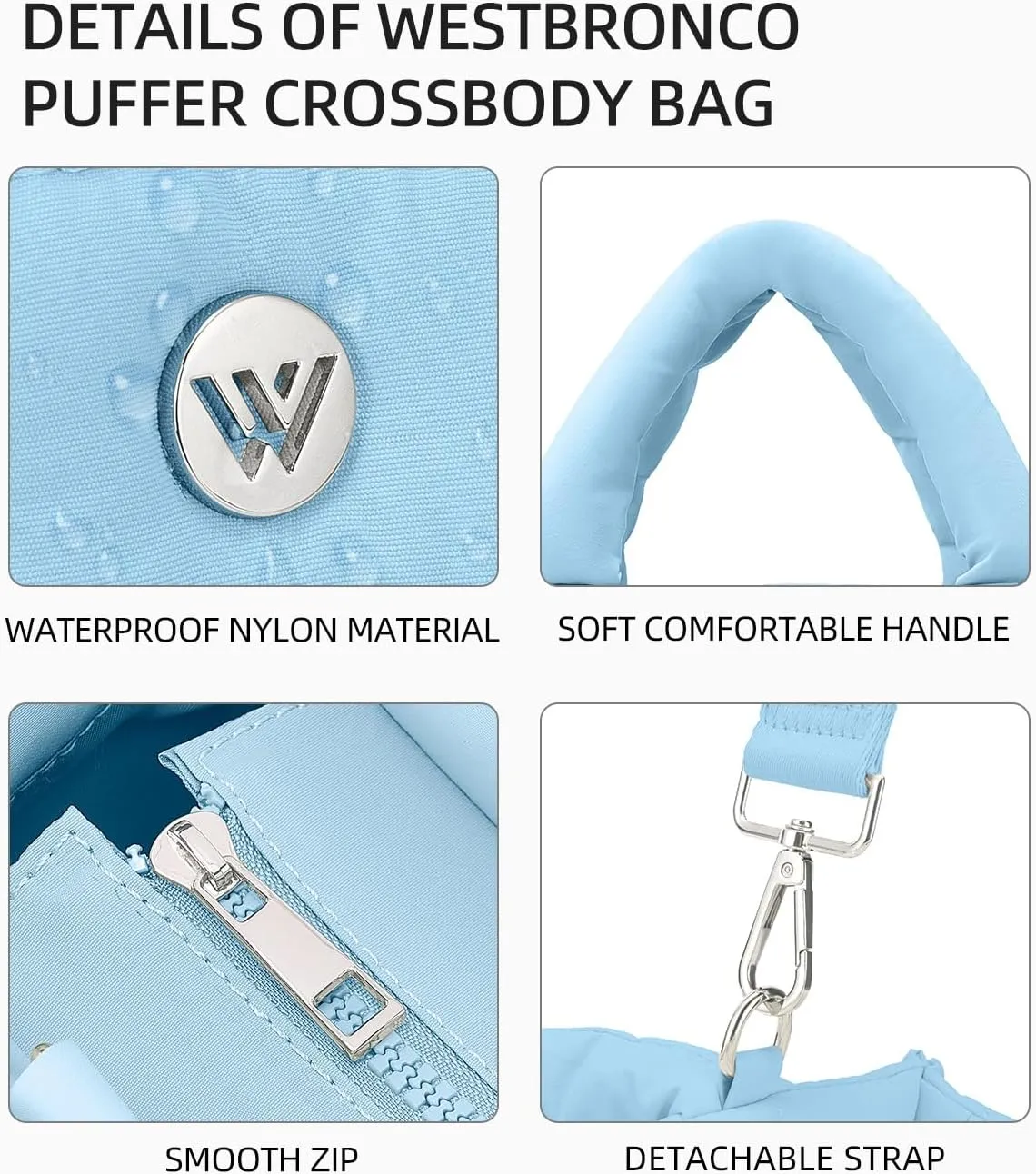 WESTBRONCO Puffer Crossbody Bags for Women Quilted Tote Bag Puffy Weekender Overnight Bag Nylon Shoulder Handbag
