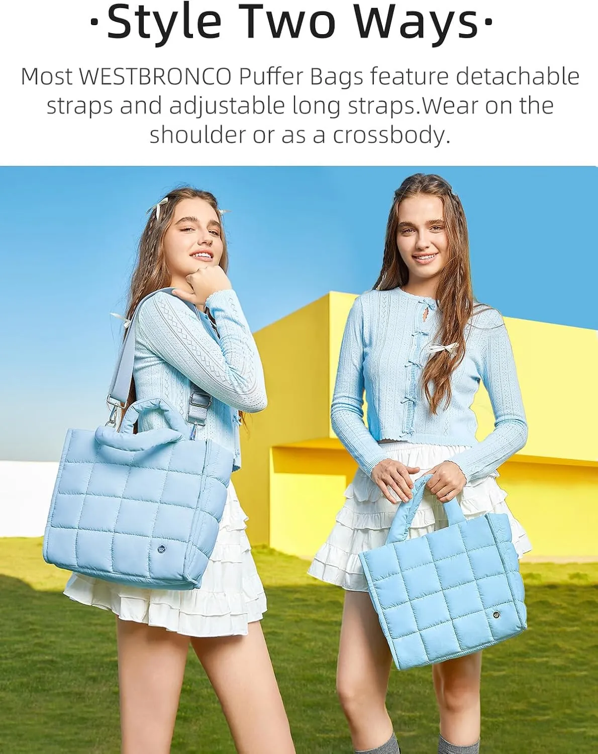 WESTBRONCO Puffer Crossbody Bags for Women Quilted Tote Bag Puffy Weekender Overnight Bag Nylon Shoulder Handbag