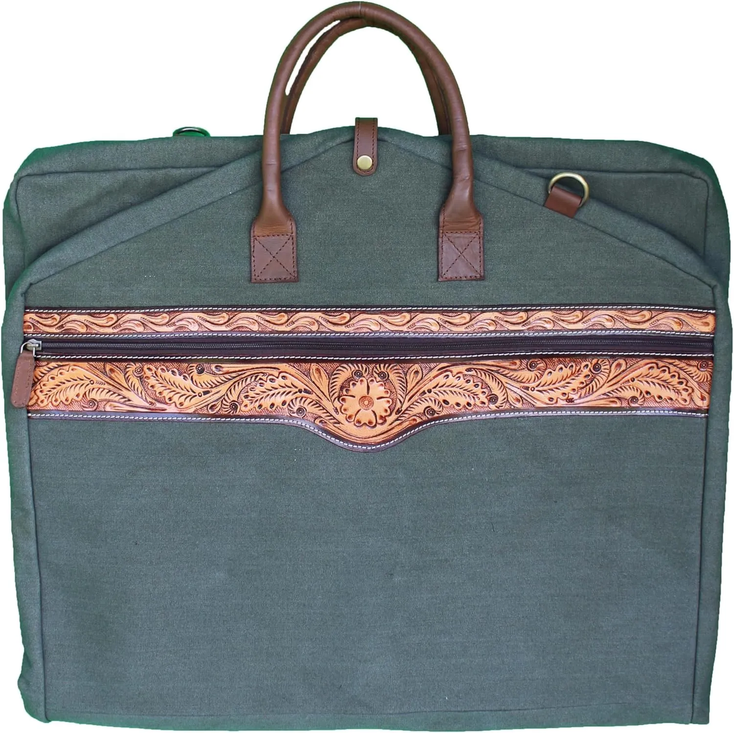Western Long Brown Canvas Floral Tooled Travel Carry Garment Storage Bag 32SK02