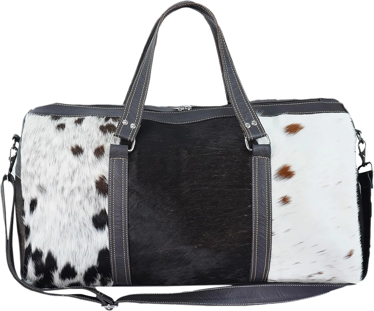 Western Weekender Overnight Tricolor Cowhide Large Travel Duffle Bag, Animal