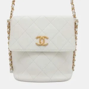 White Calf Leather Matelasse Hobo Chain Shoulder Bag