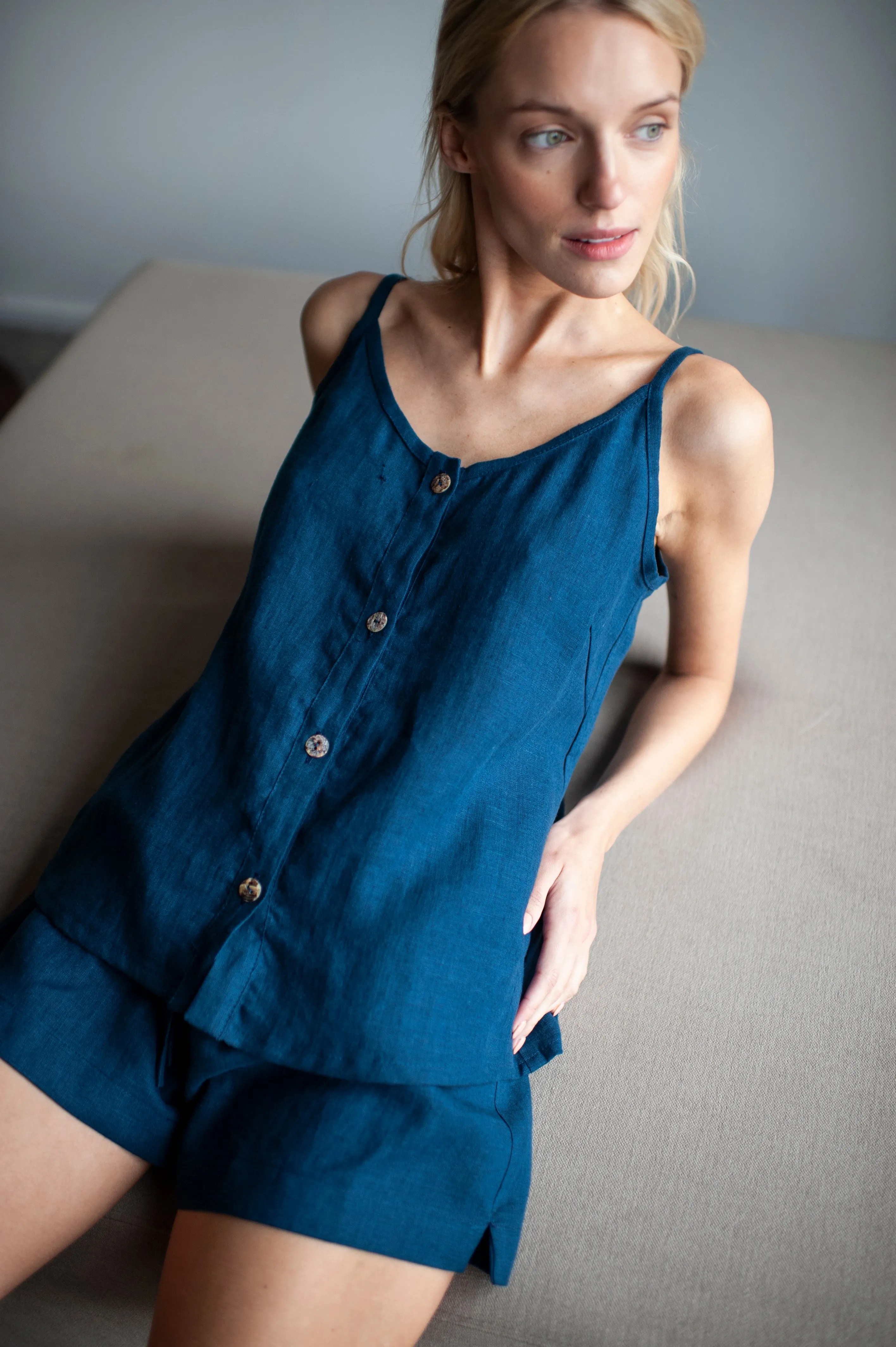 White Linen Slip Top With Straps