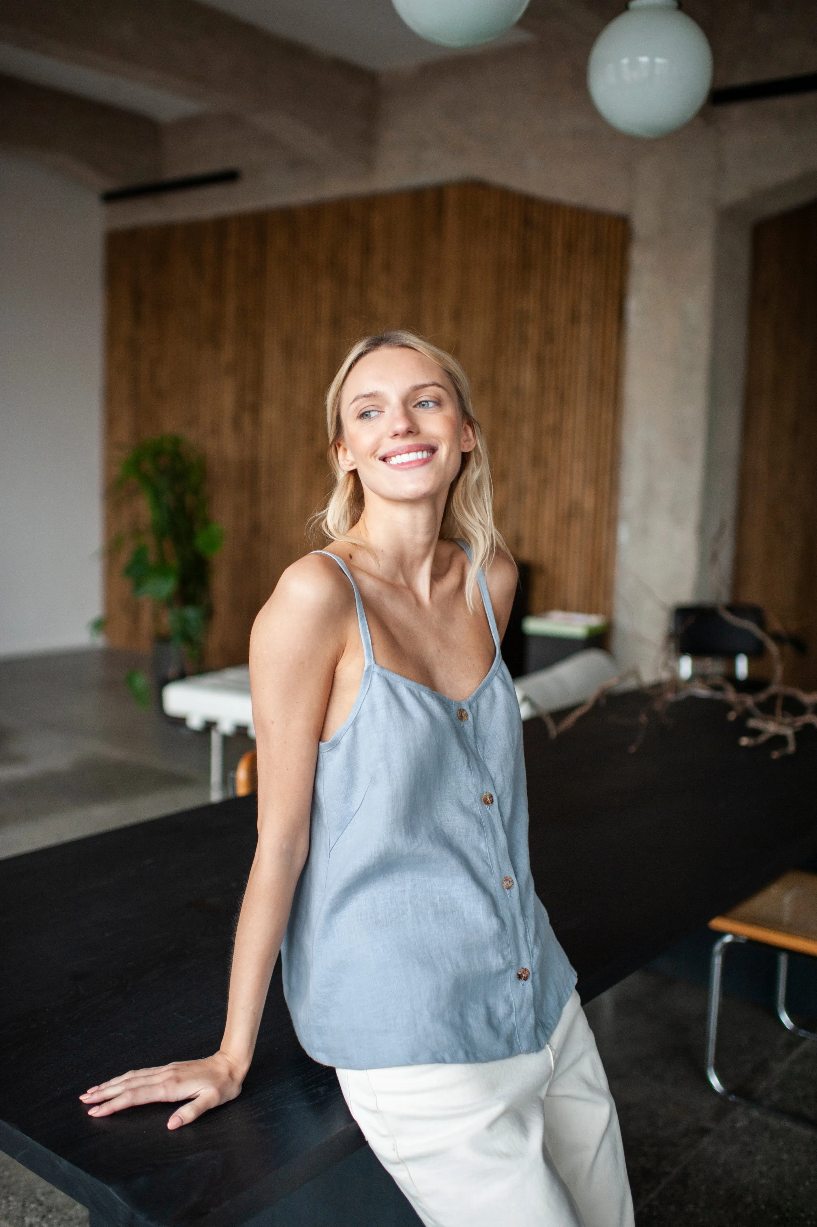 White Linen Slip Top With Straps