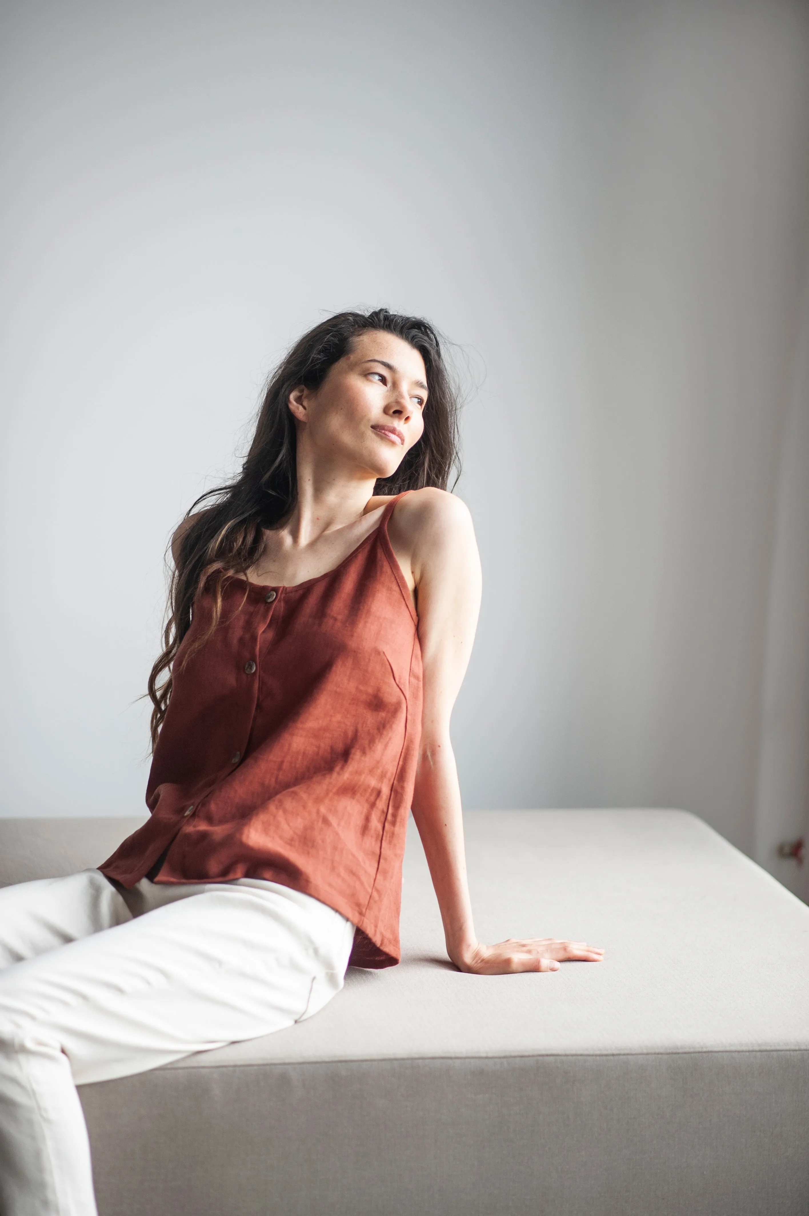 White Linen Slip Top With Straps