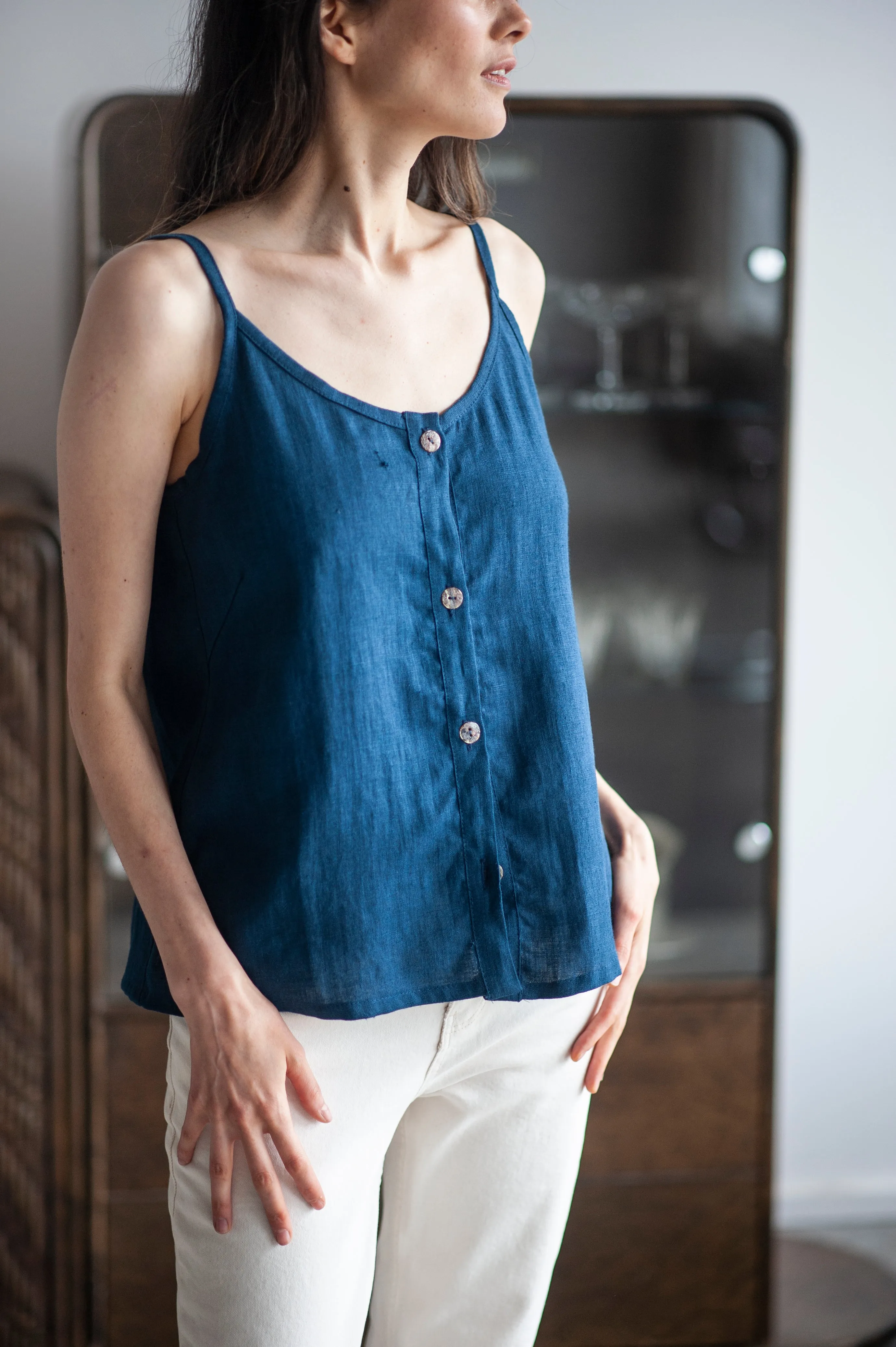 White Linen Slip Top With Straps