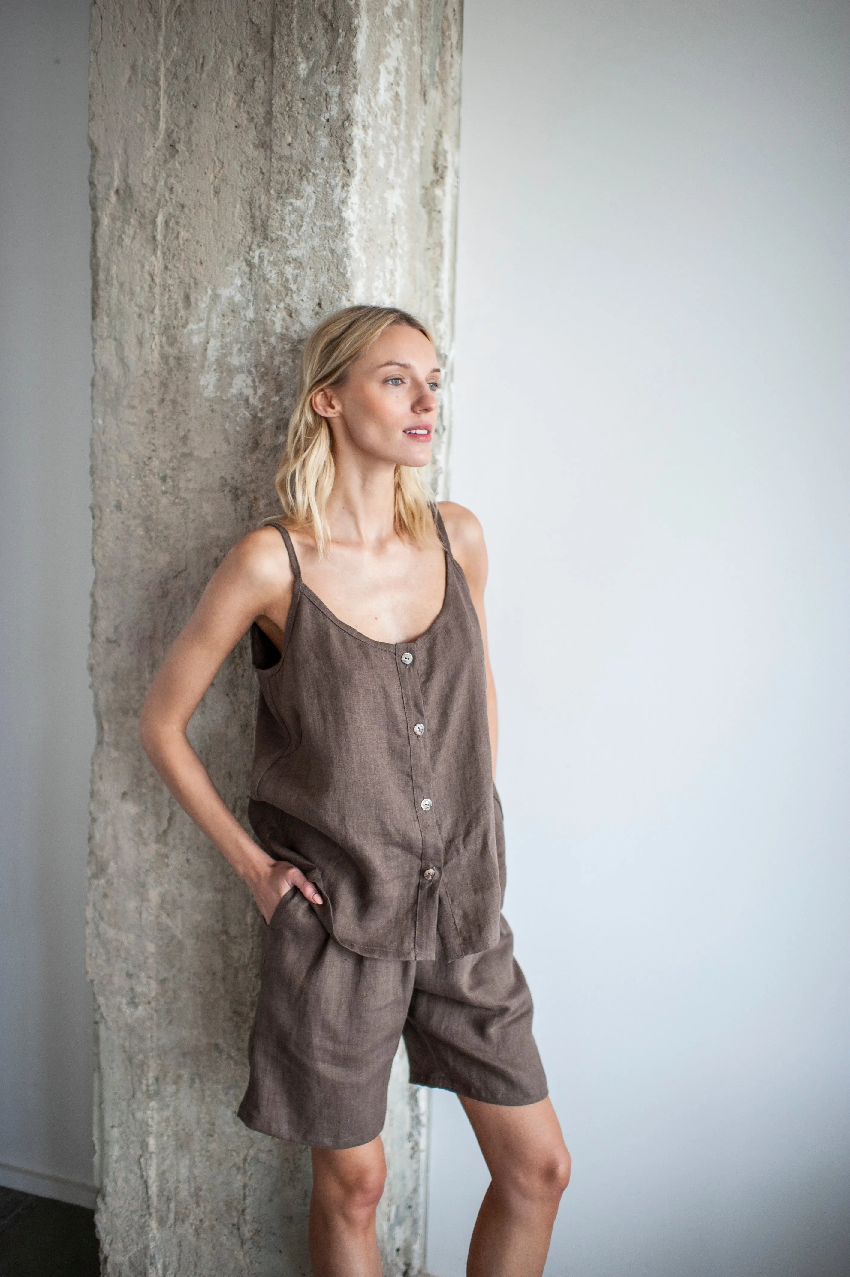 White Linen Slip Top With Straps