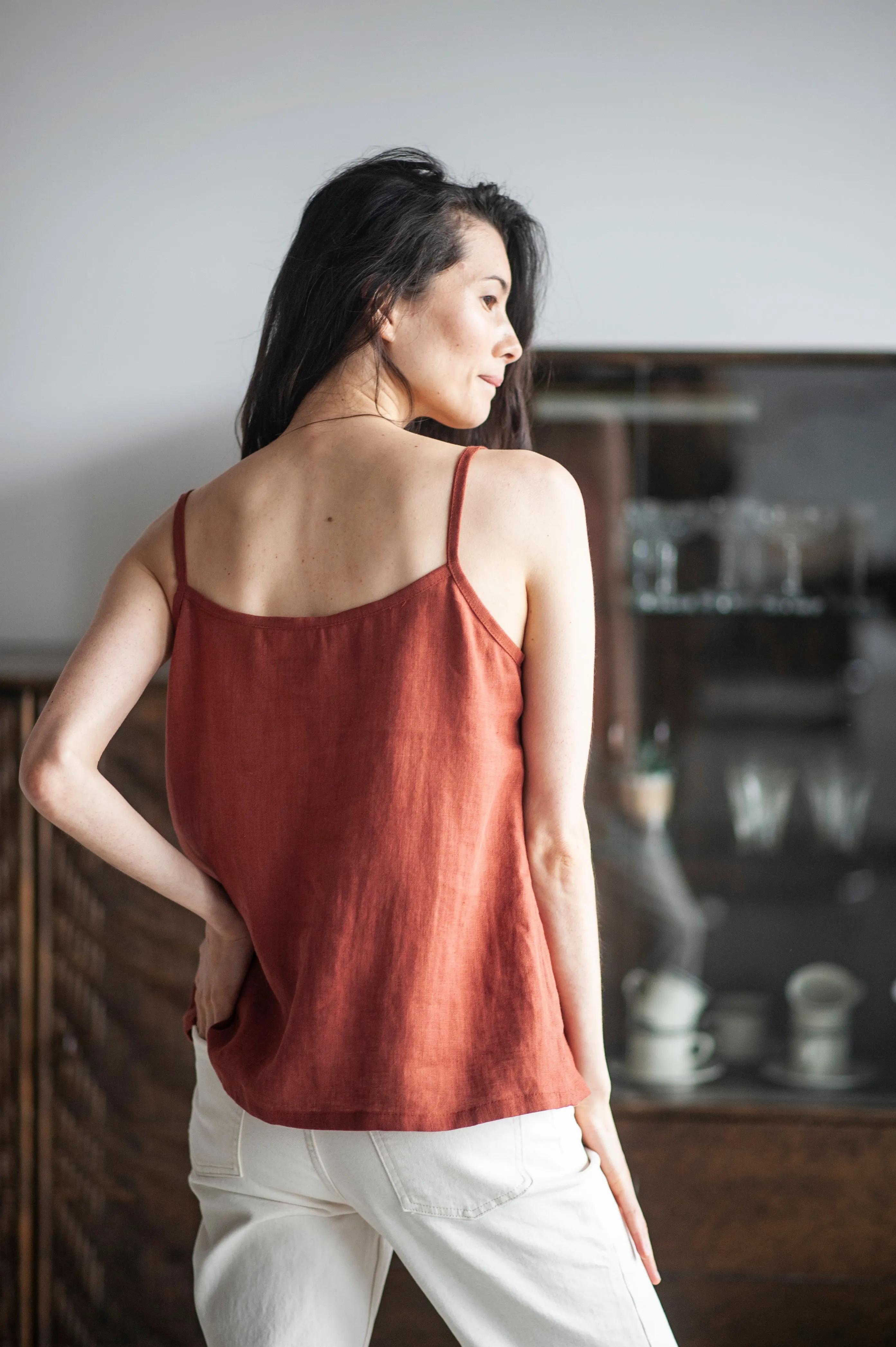 White Linen Slip Top With Straps