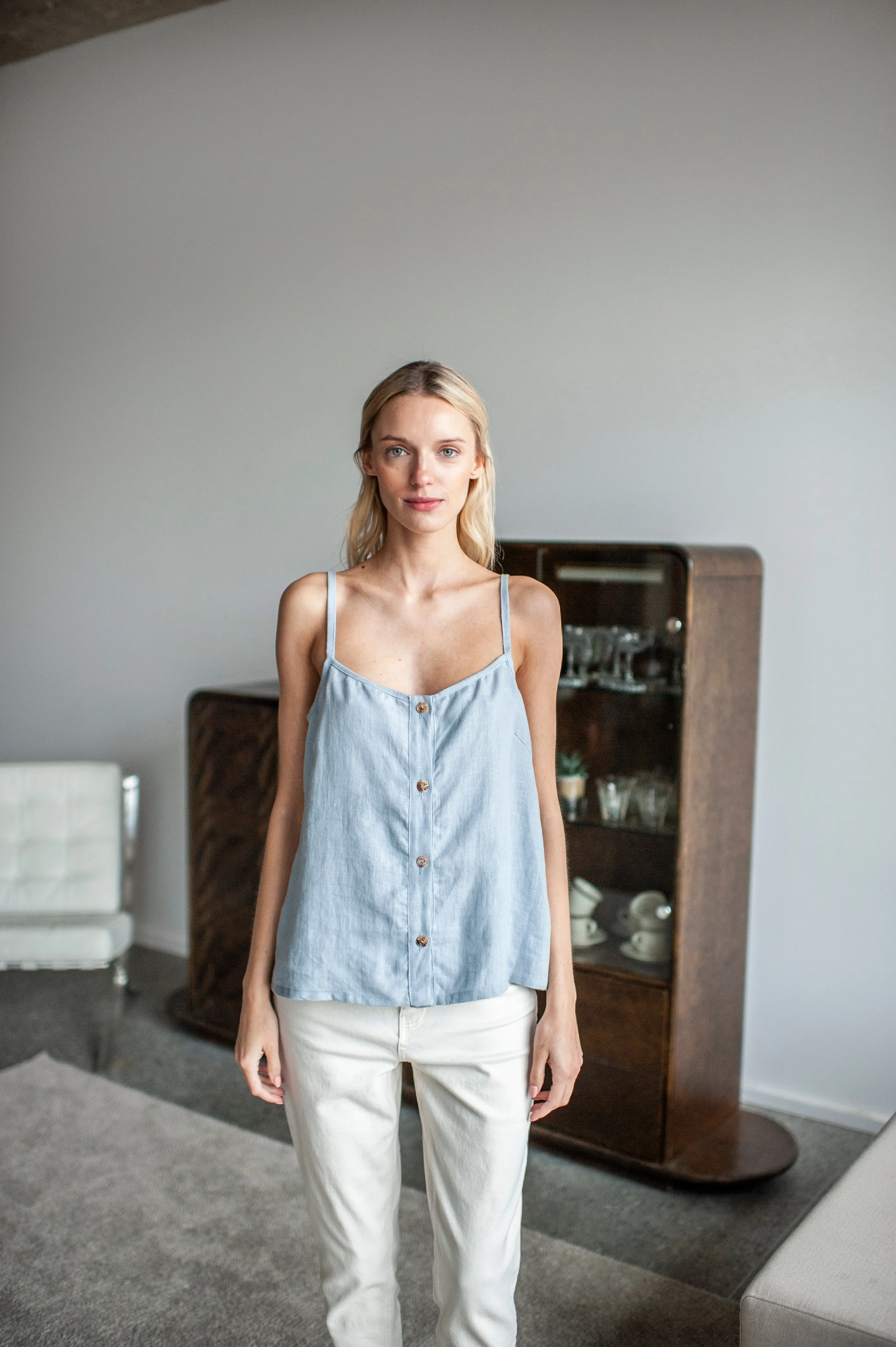White Linen Slip Top With Straps