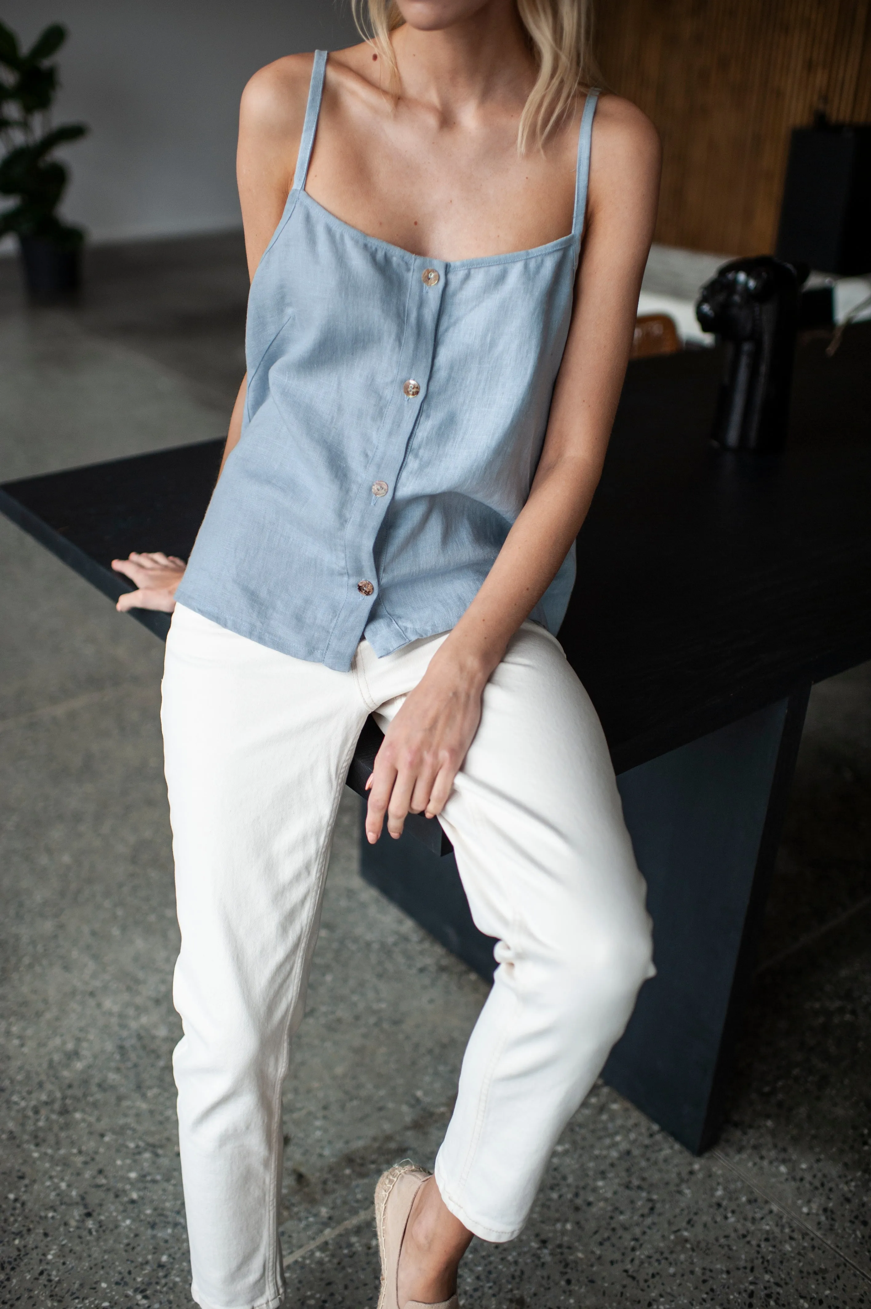 White Linen Slip Top With Straps