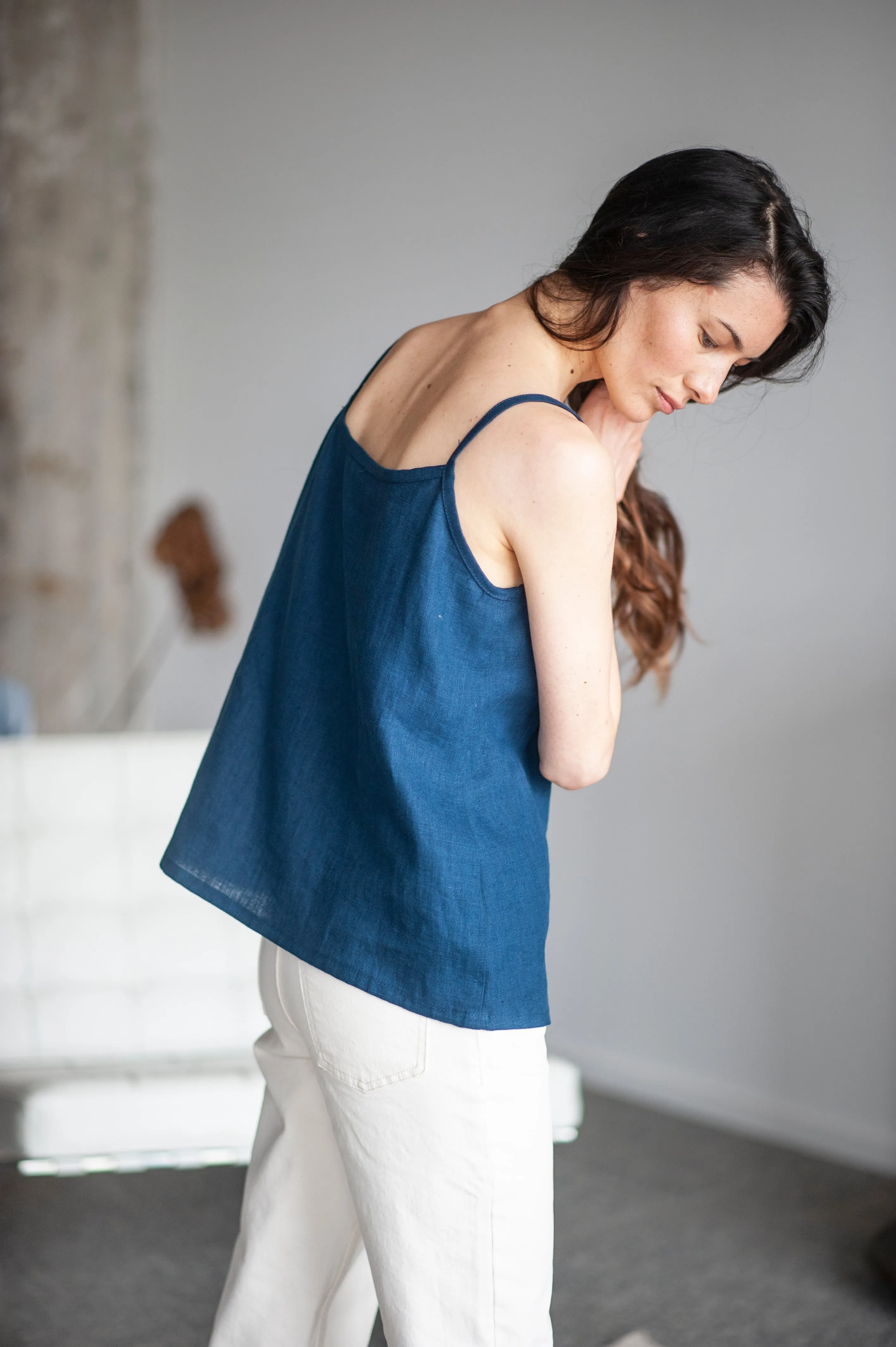 White Linen Slip Top With Straps