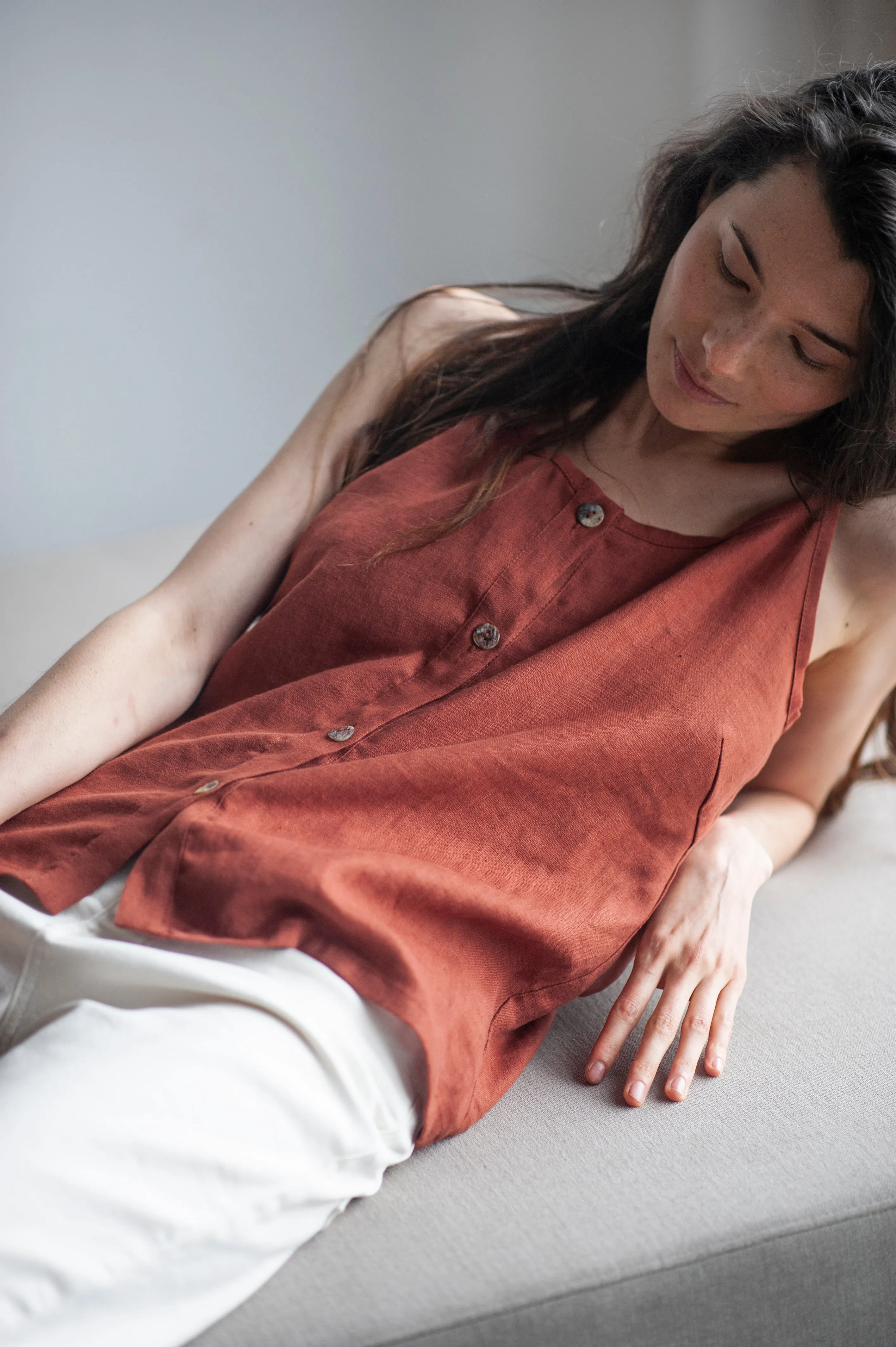 White Linen Slip Top With Straps