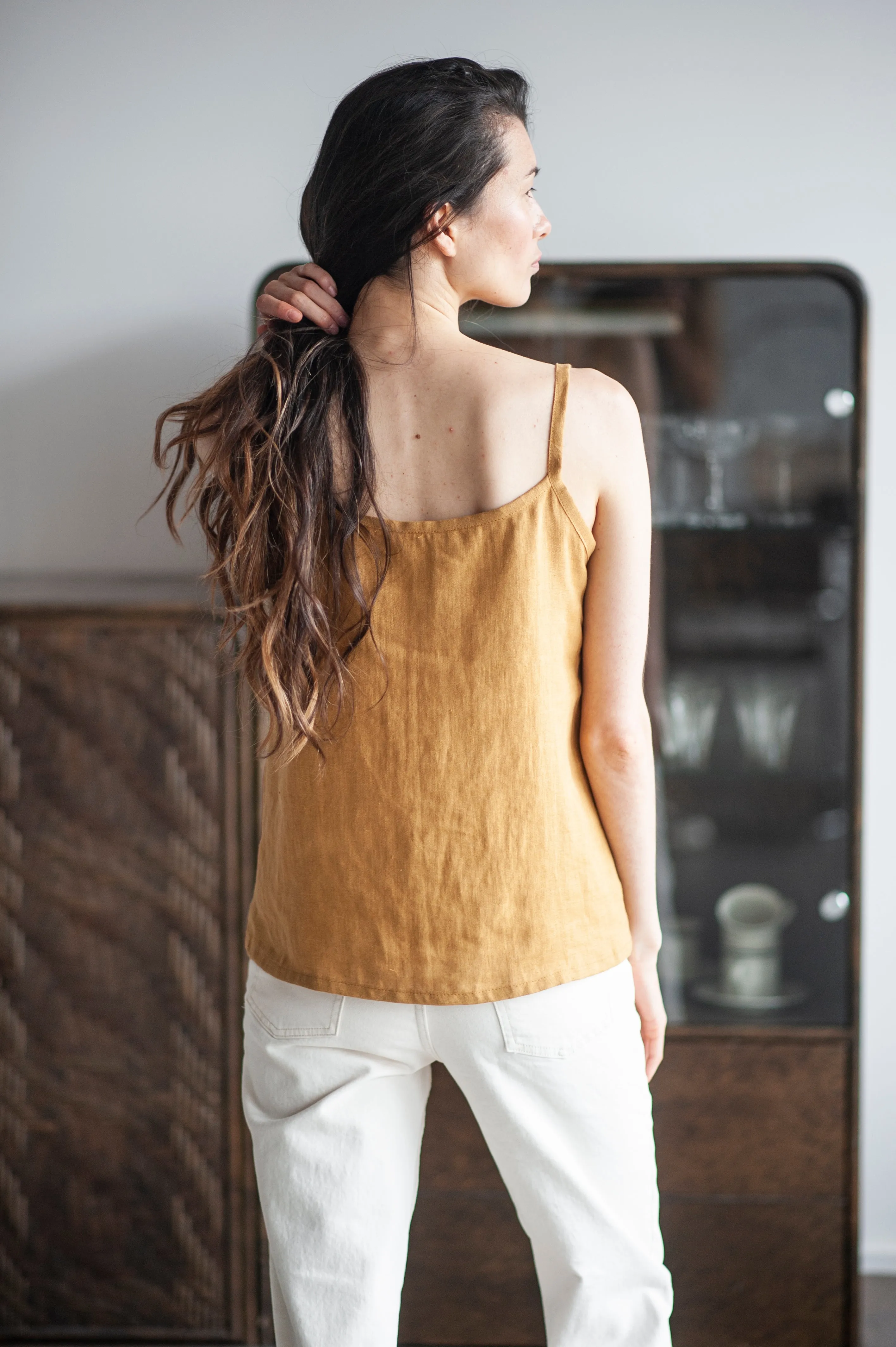 White Linen Slip Top With Straps