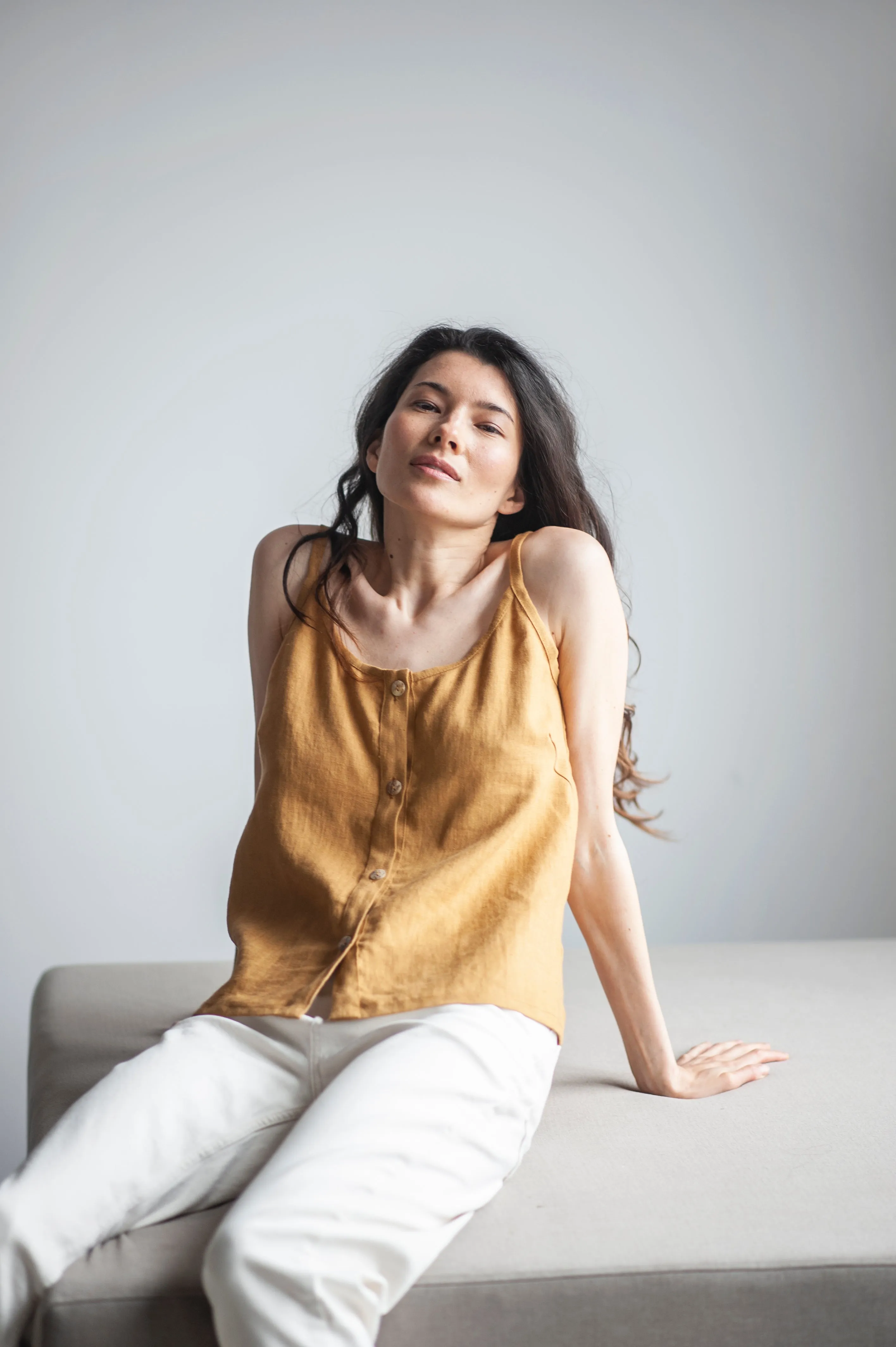 White Linen Slip Top With Straps