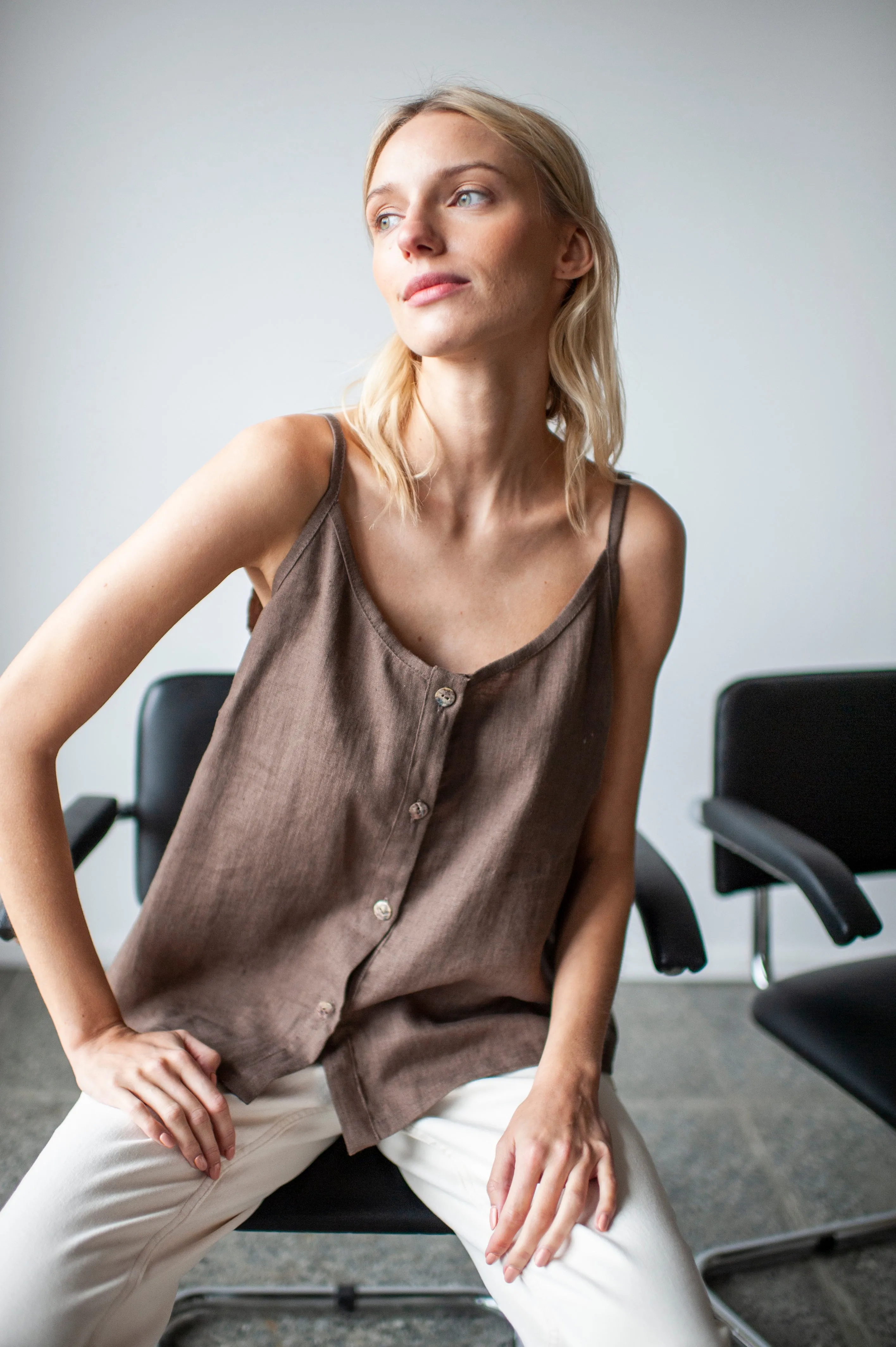 White Linen Slip Top With Straps