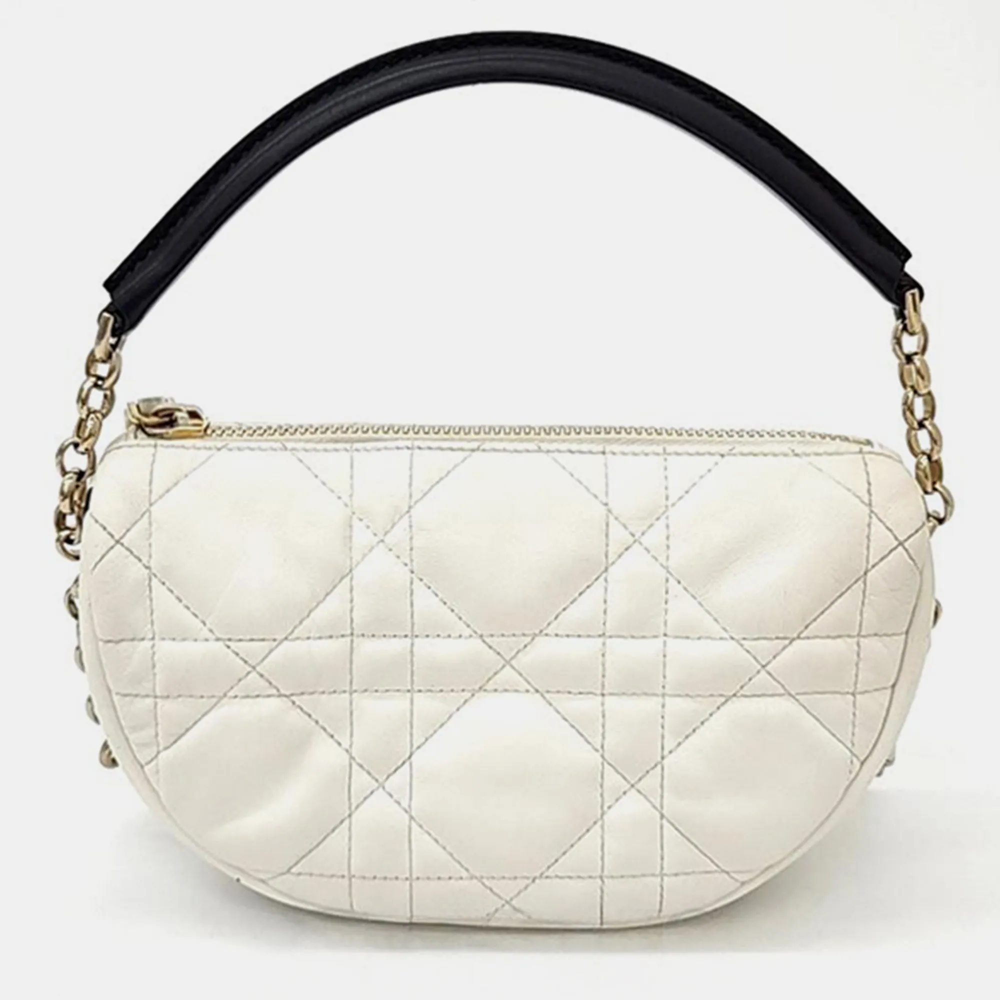 White/Black Cannage Leather Medium Vibe Hobo