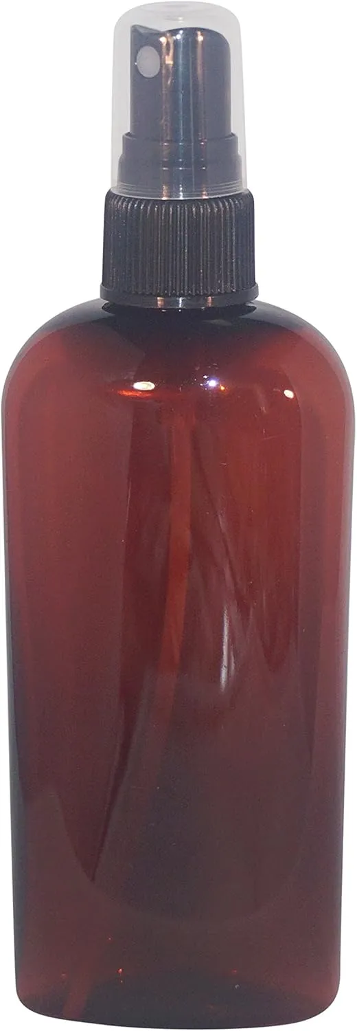 wolfmoon botanicals WM (Bulk Pack of 24) 2oz Amber Oval Travel Refillable, Empty PET Plastic Bottles with Black Spray Top - DIY travel, hydration, aromatherapy, arts & crafts, and more