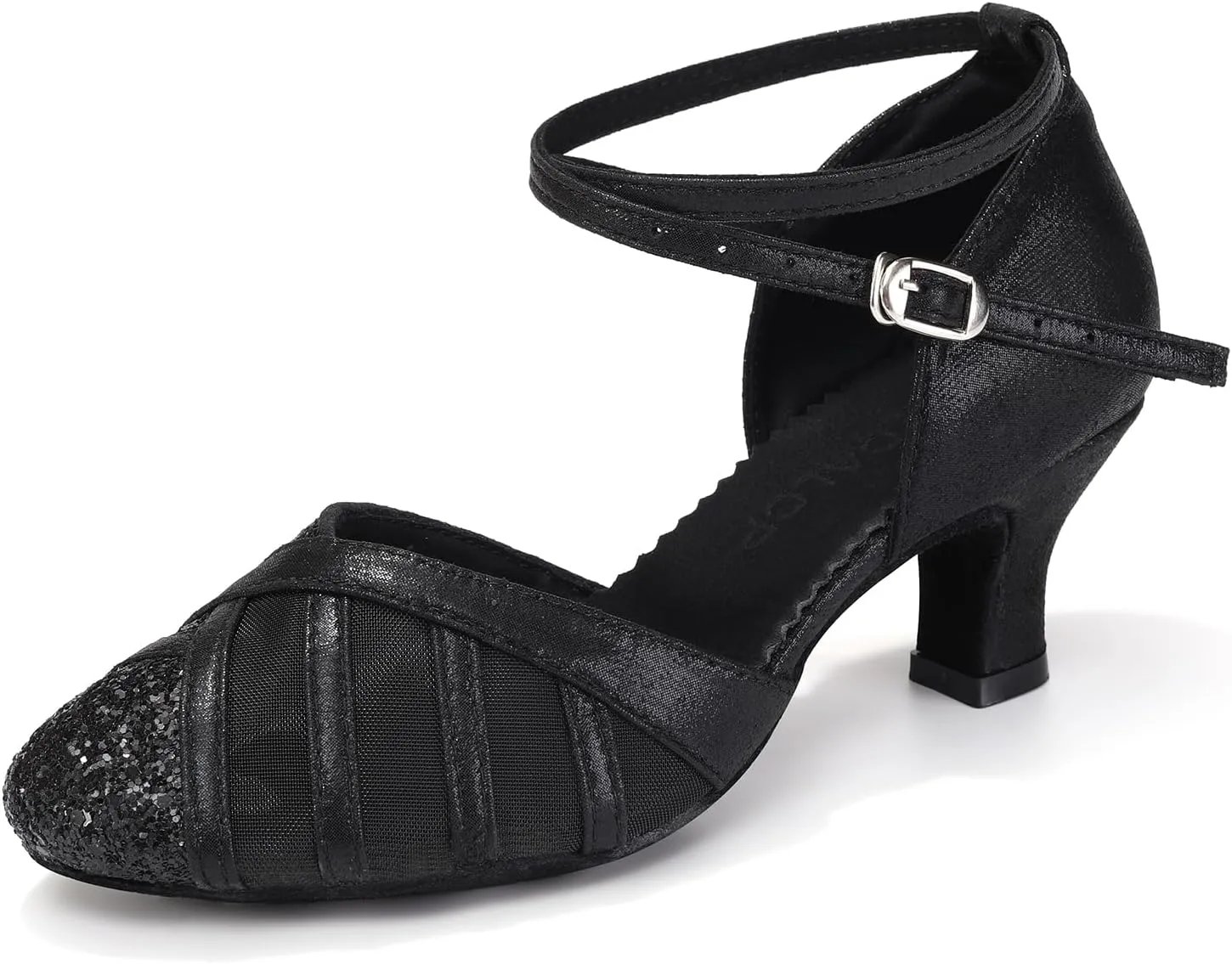 Women Ballroom Dance Shoes Sequins Mesh Latin Salsa Performance Party Wedding Glitter Dancing Shoes, Model FT-105-5.5-M