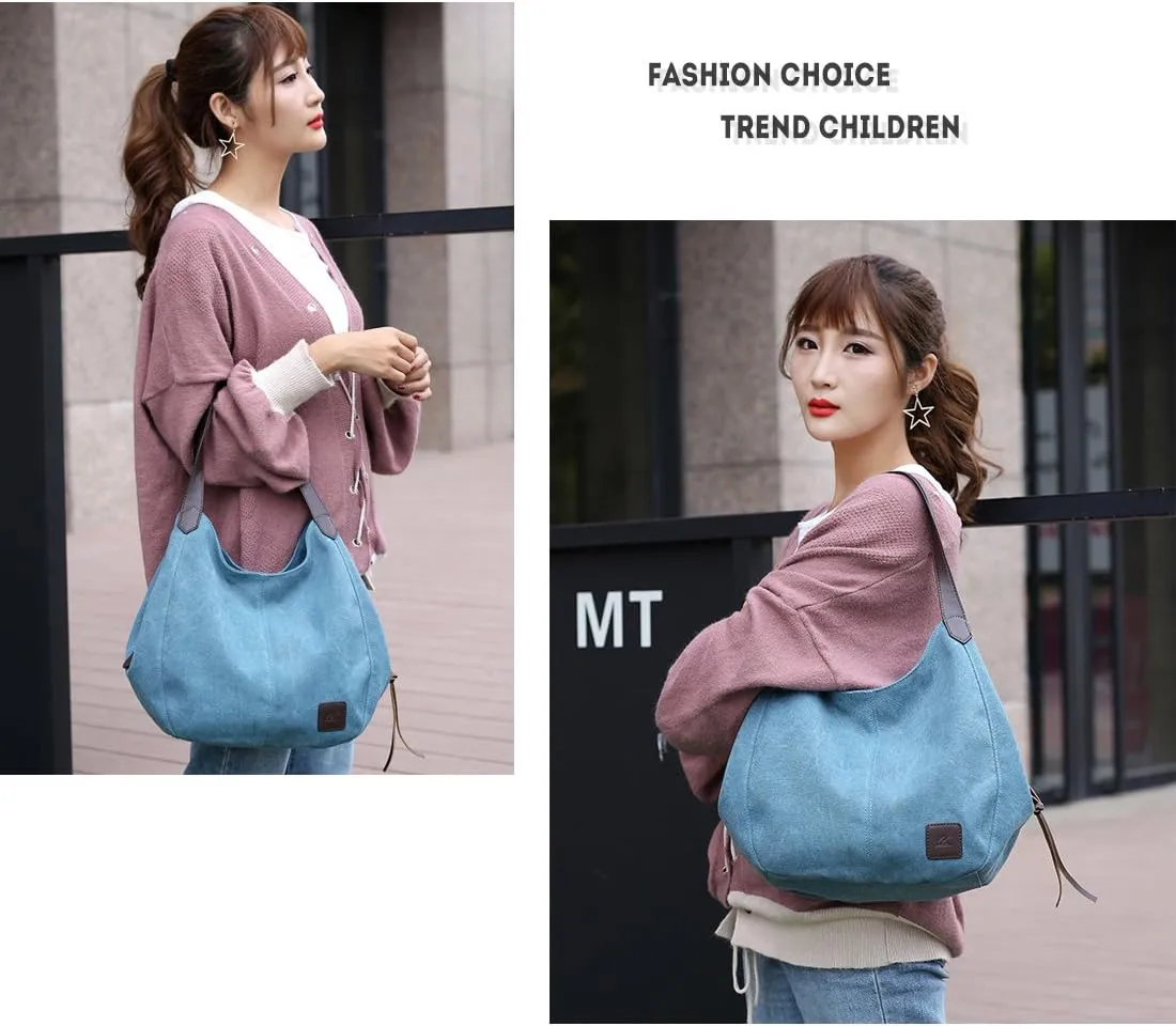 Women Canvas Shoulder Bag Fashion Cotton Canvas Handbags Shoulder Hobo Bags Totes Purses