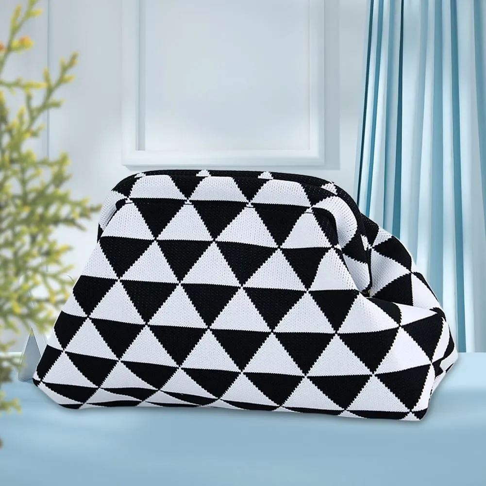 Women Colorblock Dumpling Clutch - Contrast Color Knitting Casual Summer Beach Bag