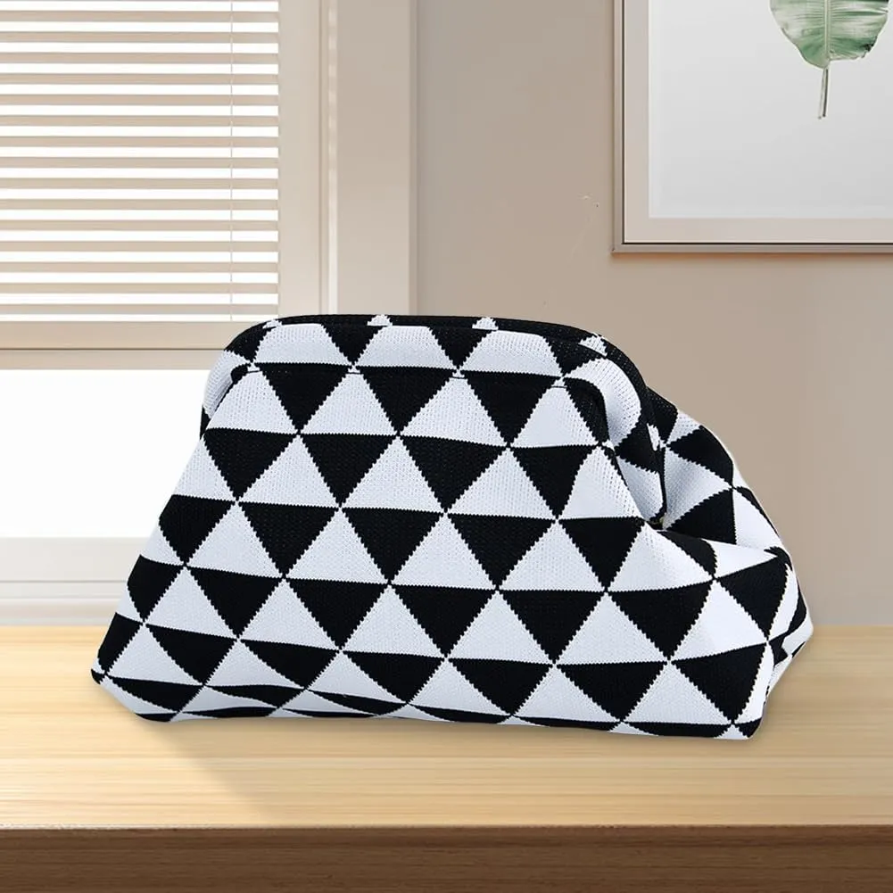 Women Colorblock Dumpling Clutch - Contrast Color Knitting Casual Summer Beach Bag