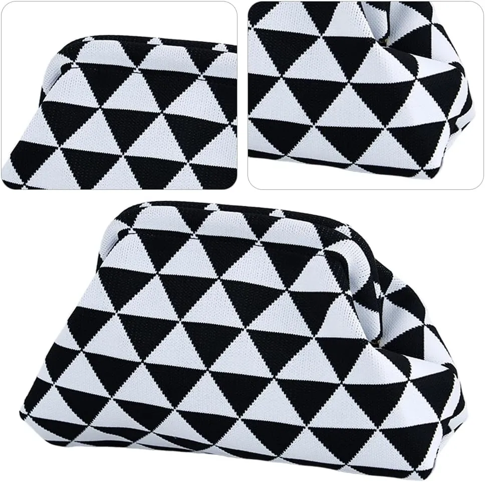 Women Colorblock Dumpling Clutch - Contrast Color Knitting Casual Summer Beach Bag