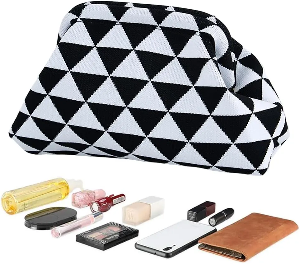 Women Colorblock Dumpling Clutch - Contrast Color Knitting Casual Summer Beach Bag