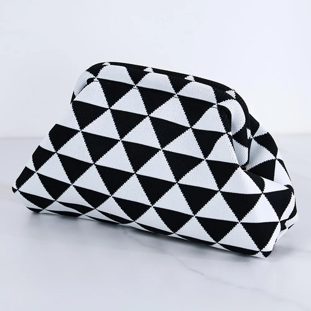 Women Colorblock Dumpling Clutch - Contrast Color Knitting Casual Summer Beach Bag