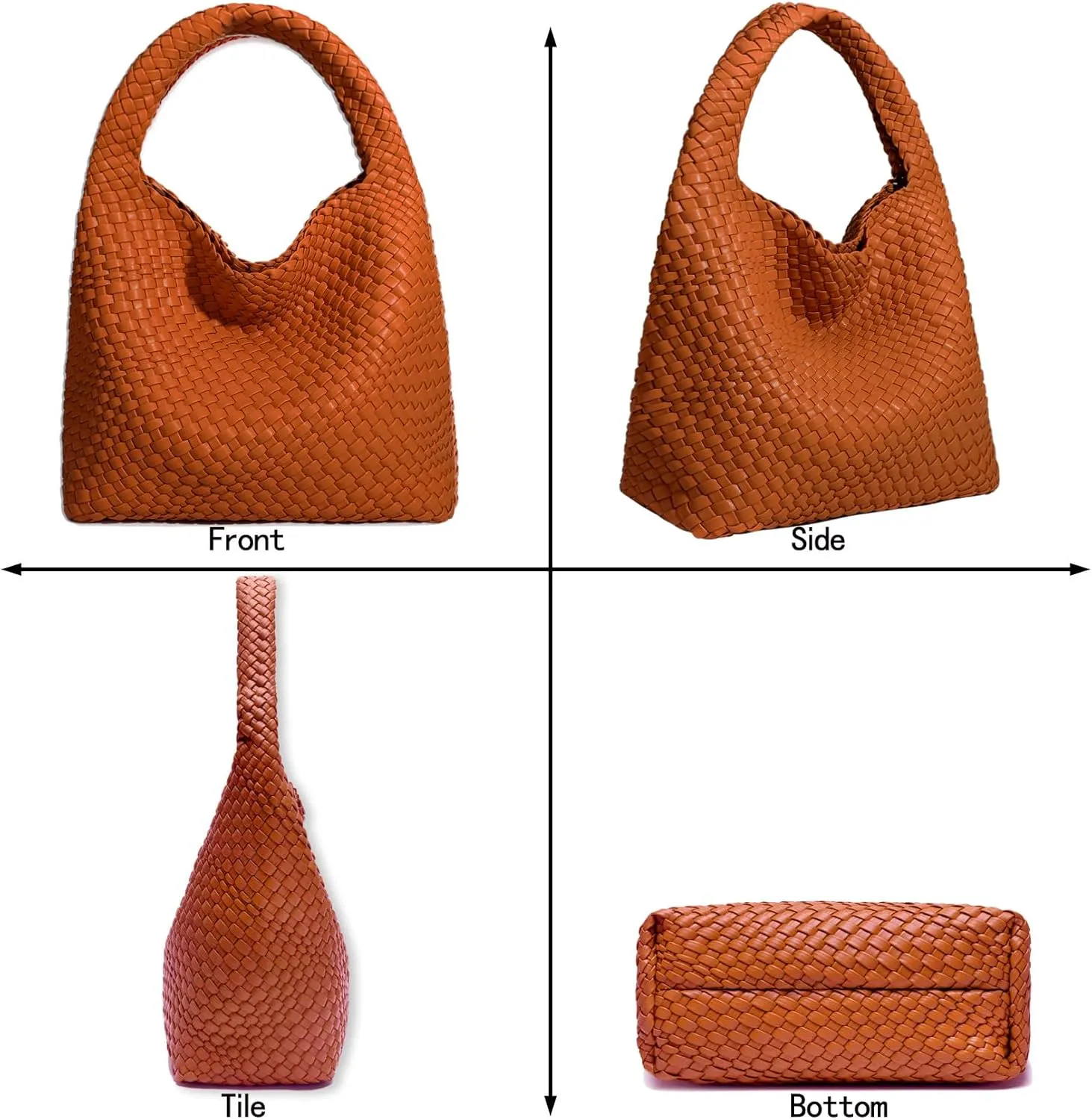Women Vegan Leather Hand-Woven Tote Handbag Fashion Shoulder Top-handle Bag All-Match Underarm Bag with Purse