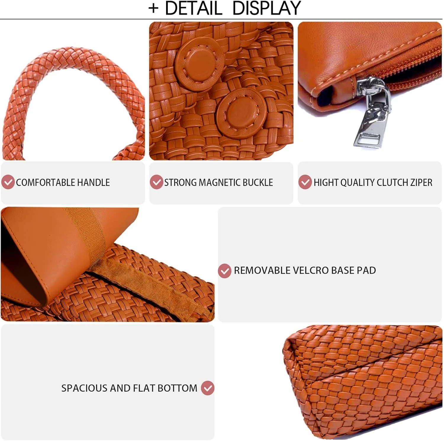 Women Vegan Leather Hand-Woven Tote Handbag Fashion Shoulder Top-handle Bag All-Match Underarm Bag with Purse