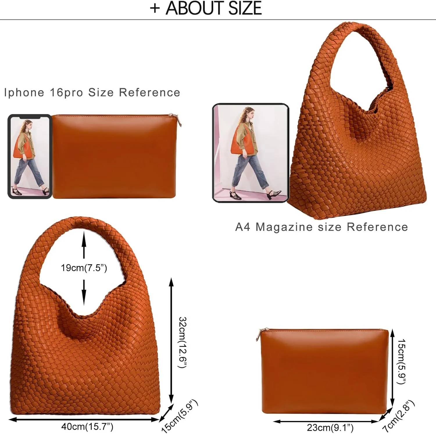 Women Vegan Leather Hand-Woven Tote Handbag Fashion Shoulder Top-handle Bag All-Match Underarm Bag with Purse