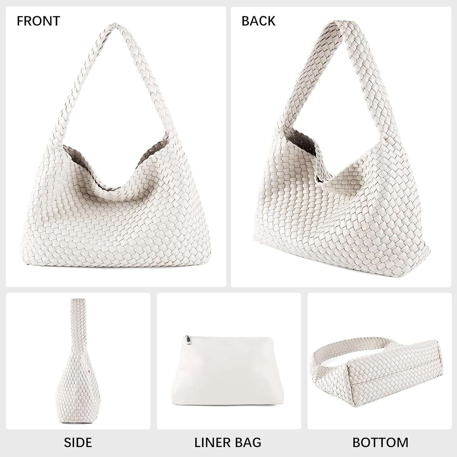 Women Vegan Leather Handmade Tote Bag Large Shoulder Top-handle Bag All-Match Underarm Bag with Purse Beach Handbag