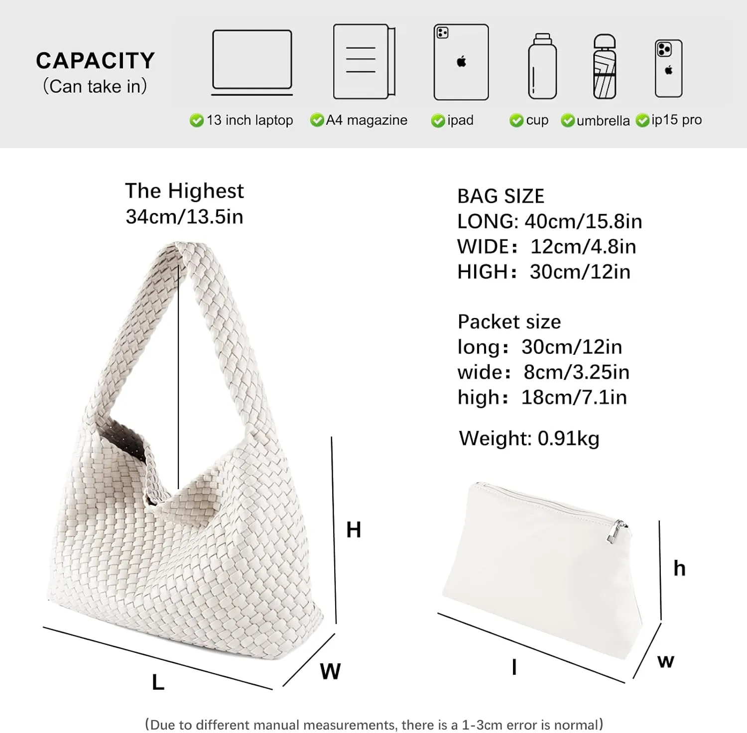 Women Vegan Leather Handmade Tote Bag Large Shoulder Top-handle Bag All-Match Underarm Bag with Purse Beach Handbag