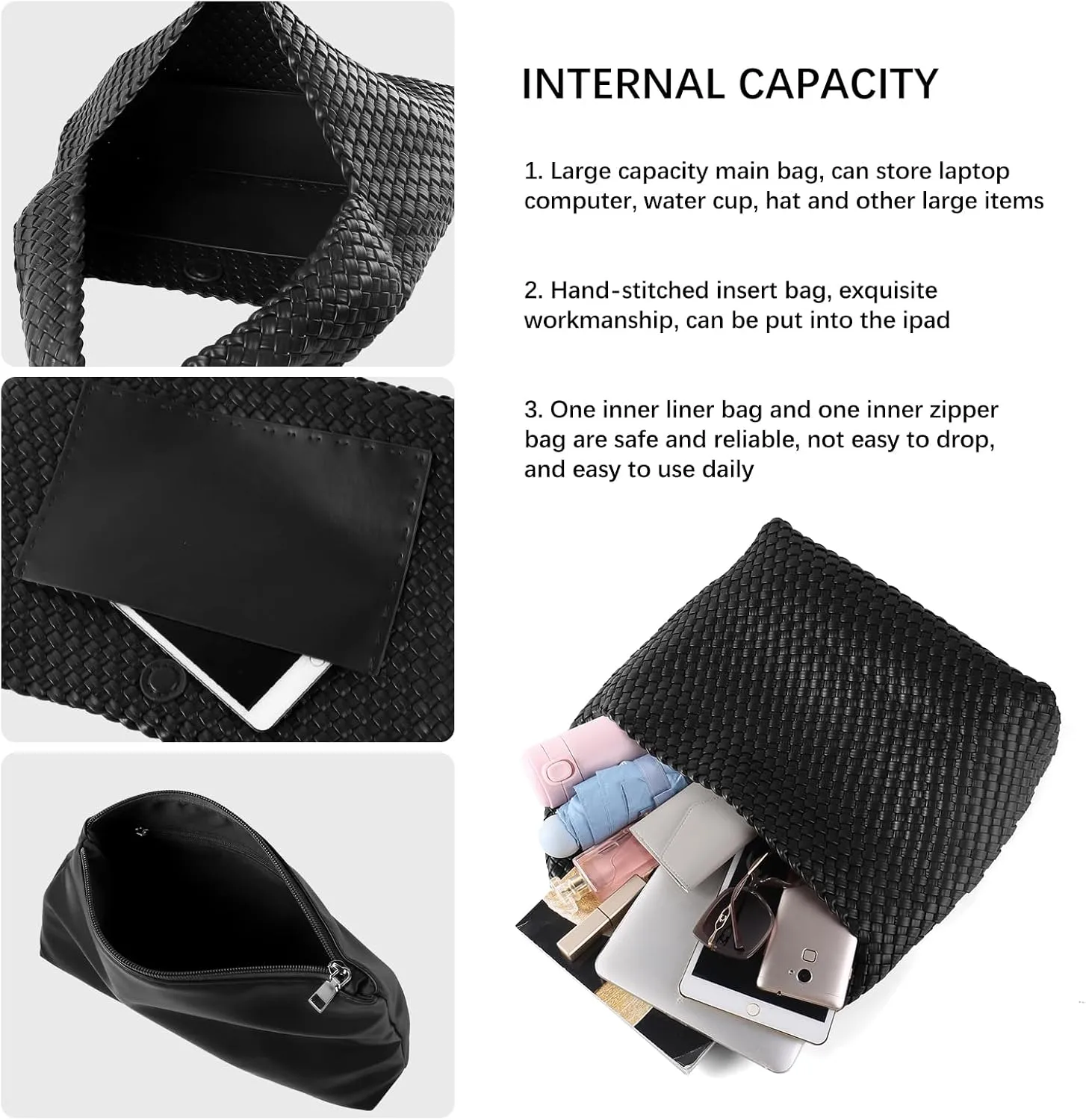 Women Vegan Leather Handmade Tote Bag Large Shoulder Top-handle Bag All-Match Underarm Bag with Purse Beach Handbag