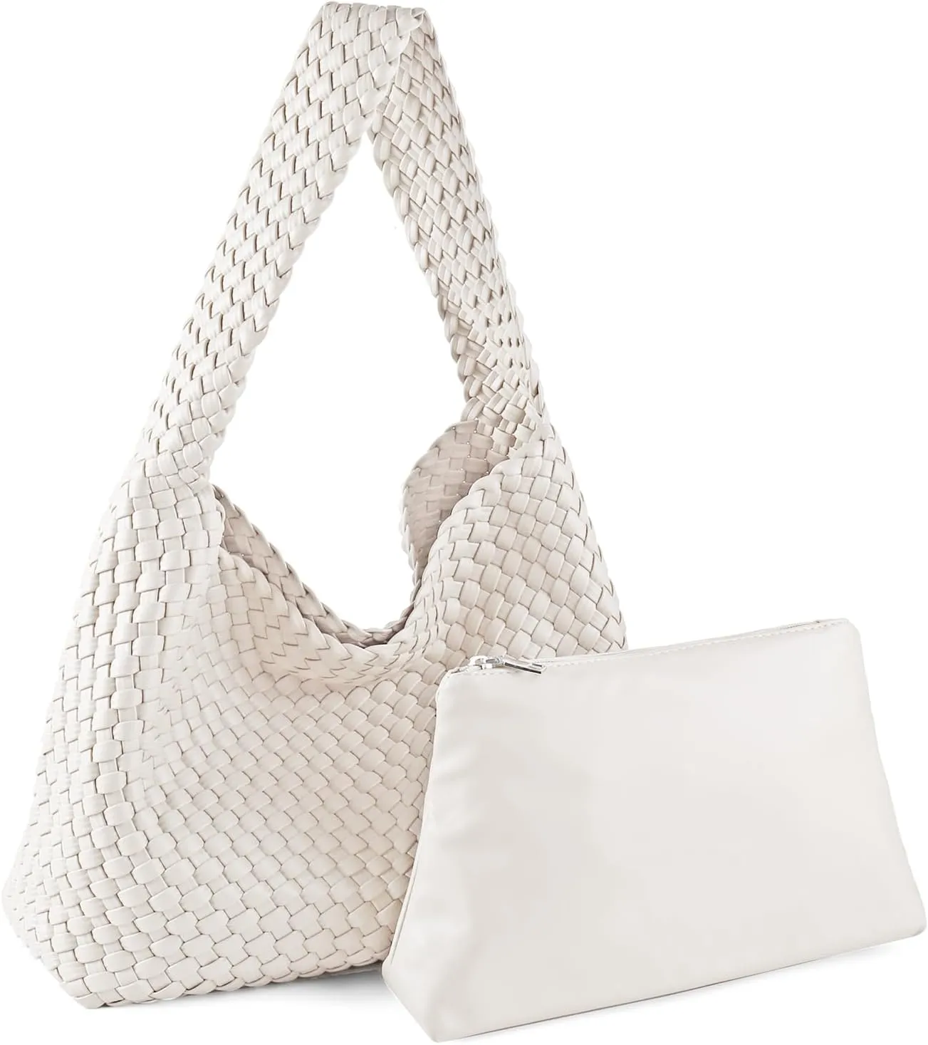 Women Vegan Leather Handmade Tote Bag Large Shoulder Top-handle Bag All-Match Underarm Bag with Purse Beach Handbag