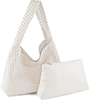 Women Vegan Leather Handmade Tote Bag Large Shoulder Top-handle Bag All-Match Underarm Bag with Purse Beach Handbag