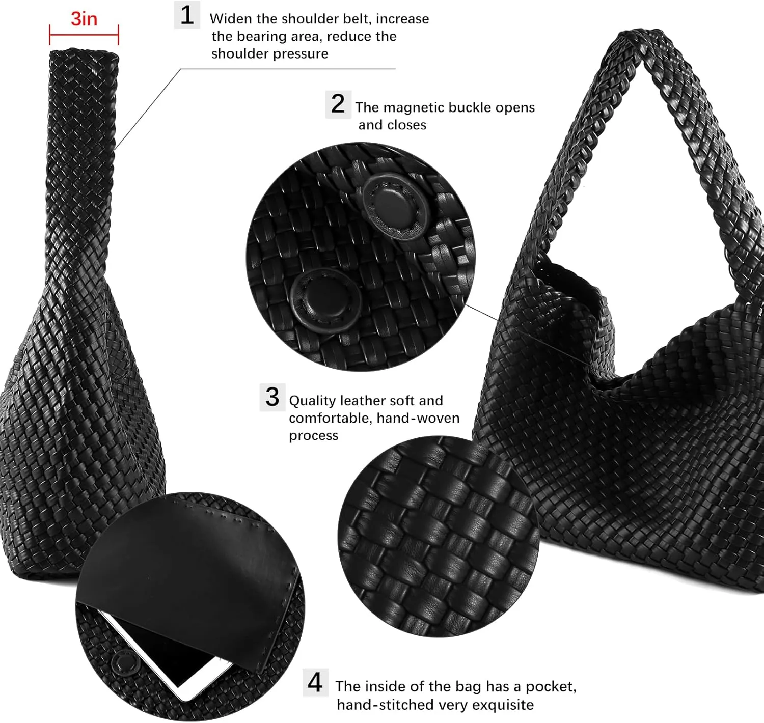Women Vegan Leather Handmade Tote Bag Large Shoulder Top-handle Bag All-Match Underarm Bag with Purse Beach Handbag