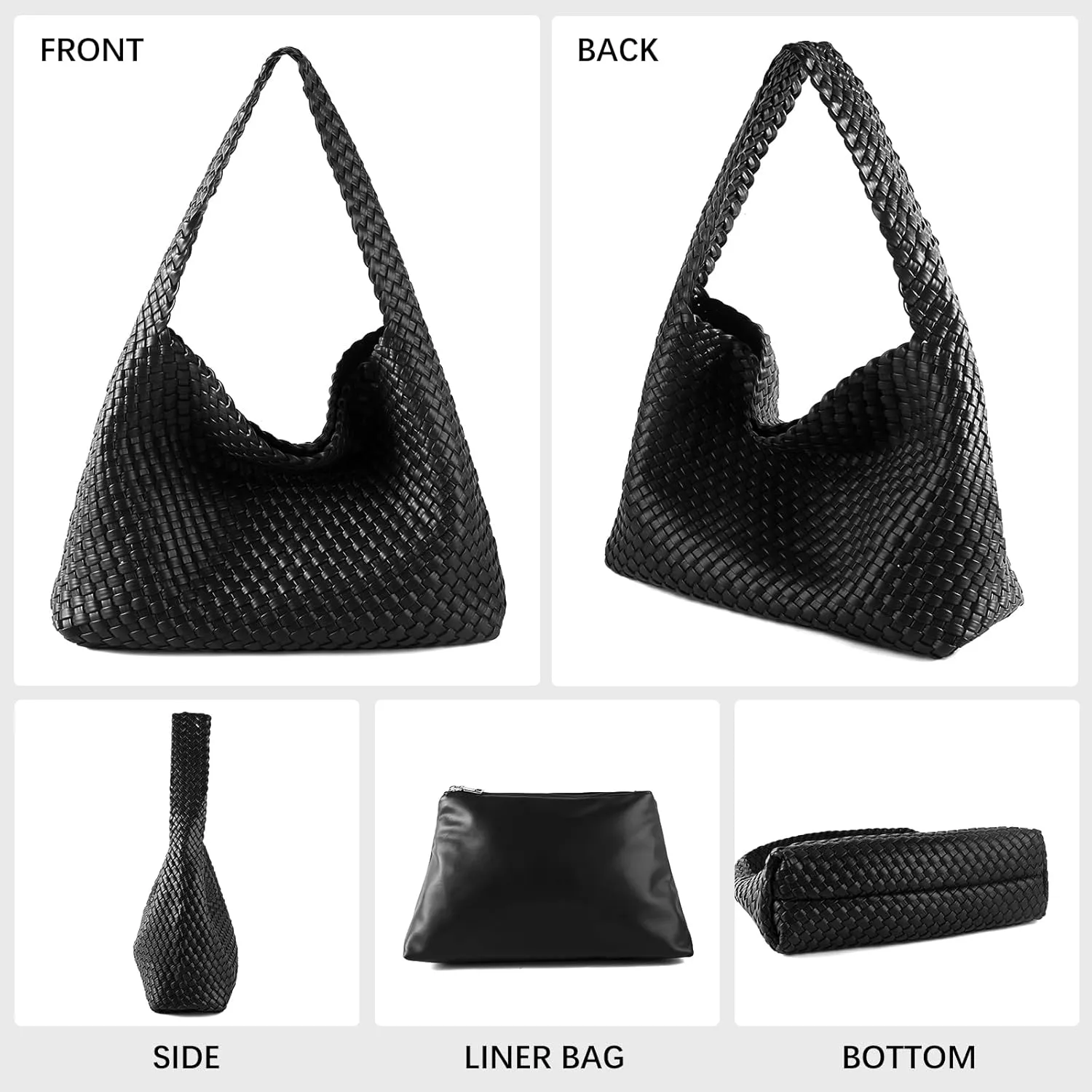 Women Vegan Leather Handmade Tote Bag Large Shoulder Top-handle Bag All-Match Underarm Bag with Purse Beach Handbag