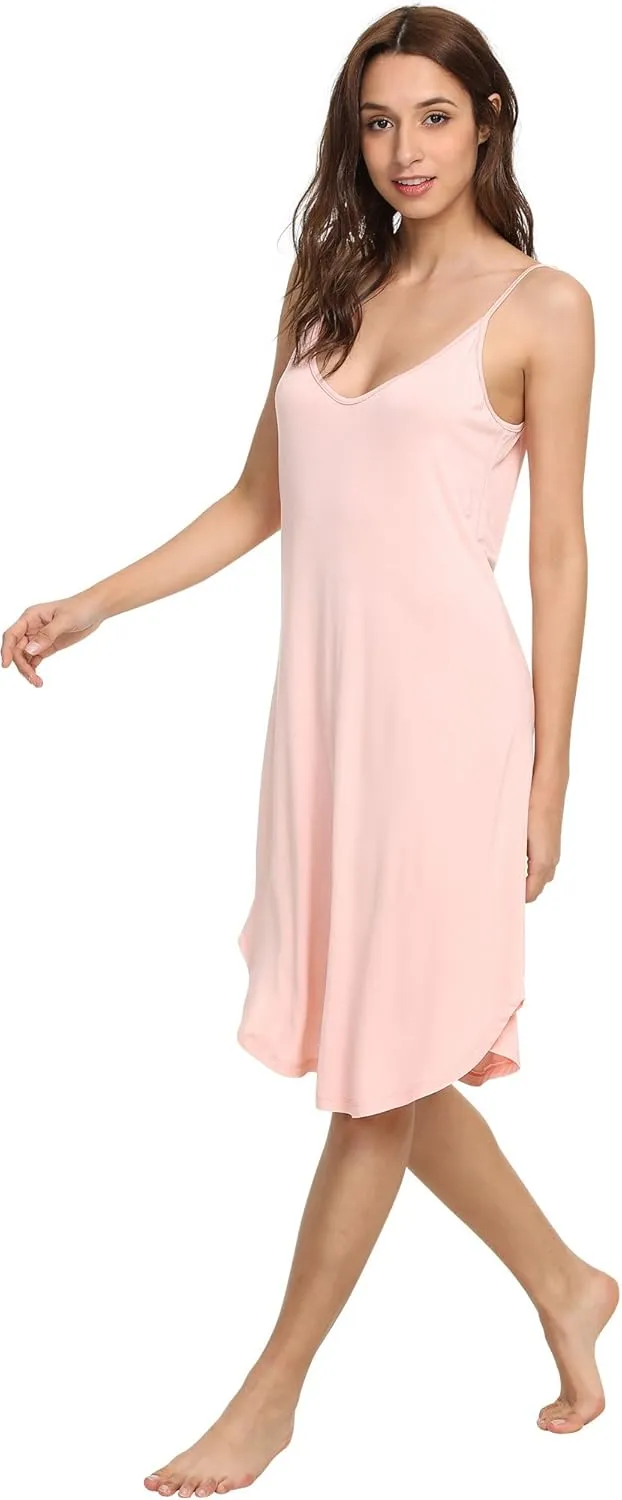 Women's Bamboo Viscose Full Slips for Under Dresses Adjustable Spaghetti Straps Cami Slip Dress