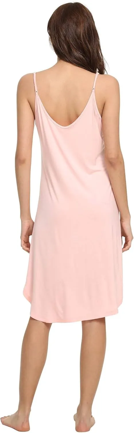 Women's Bamboo Viscose Full Slips for Under Dresses Adjustable Spaghetti Straps Cami Slip Dress