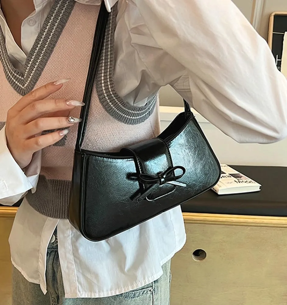 Women’s Bow-tie Hobo Handbags Fashion Y2k Purse Soft Designer Vegan Leather Shoulder Underarm Bag for Travel Shopping 2025