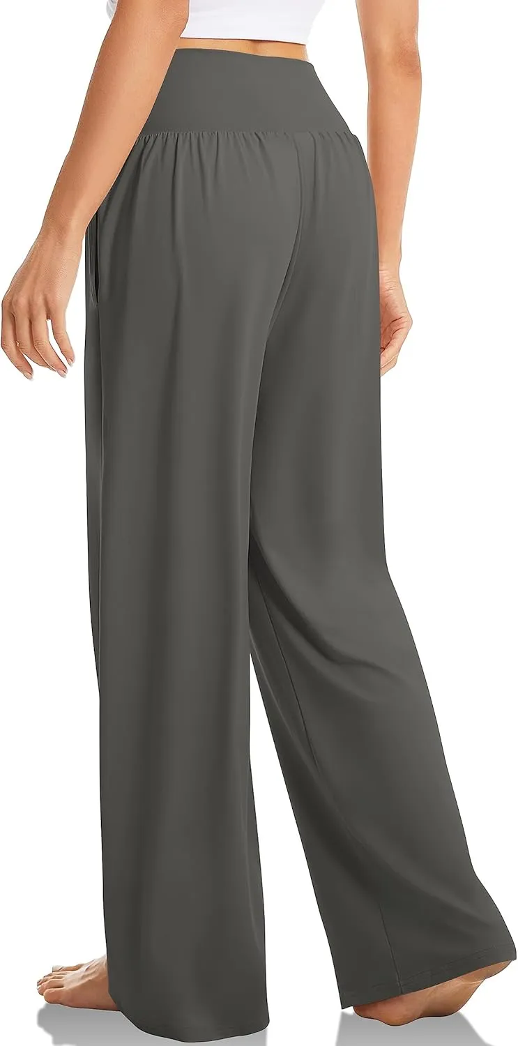 Women's Casual Loose Wide Leg Cozy Pant Crossover High Waisted Yoga Pants Lounge Comfy Joggers Summer Flowy Trousers